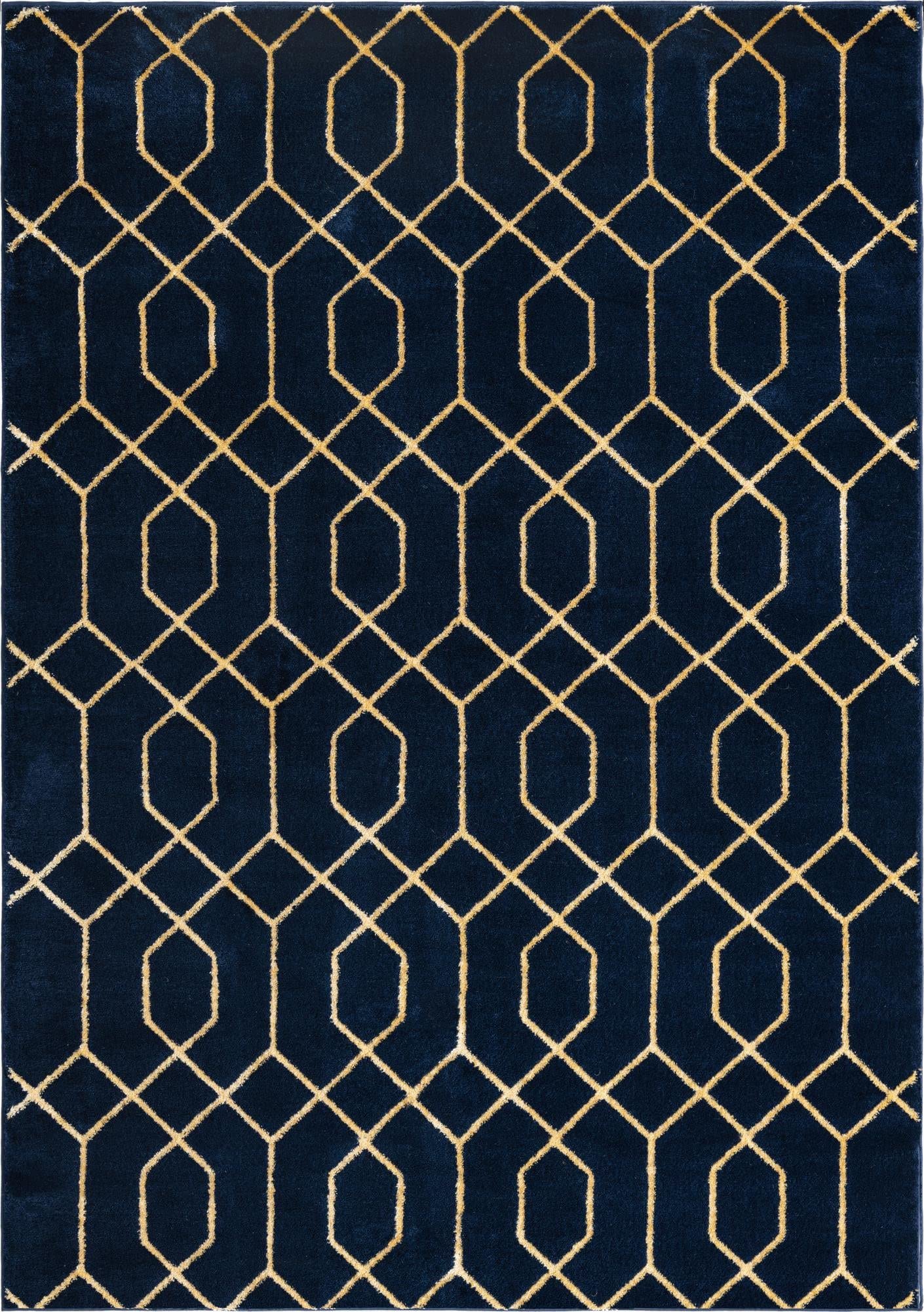 Unique Loom Marilyn Monroe Glam Collection Trellis Pattern Area Rug - 7' x 10' Rectangle Navy Blue & Gold - Perfect for Living Room, Bedroom or Office Decor