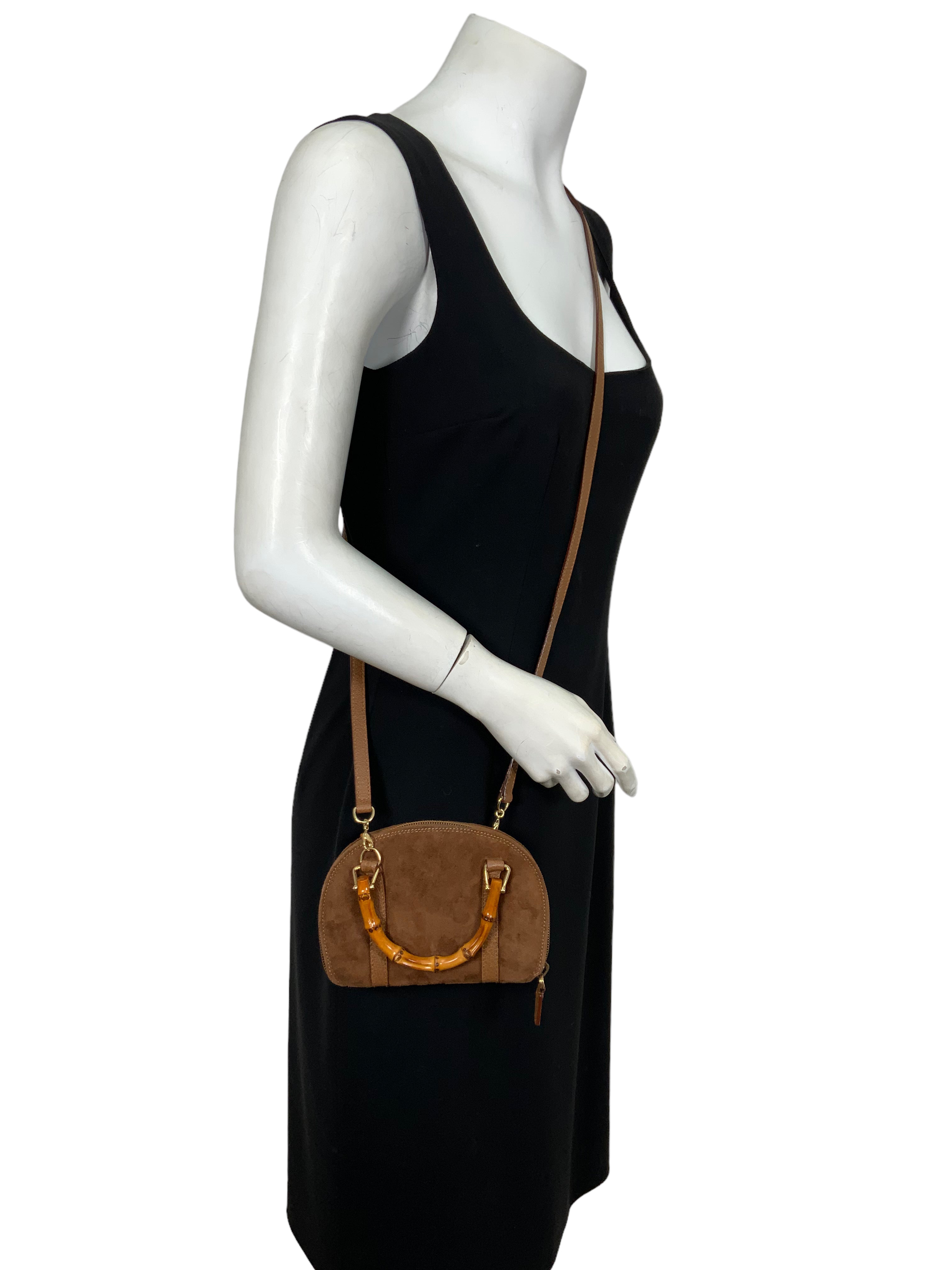 GUCCI Vintage Suede Bamboo Handle Mini Wallet Crossbody Bag for Women - Stylish Leather Shoulder Purse for Daily Use, Travel & Night Out