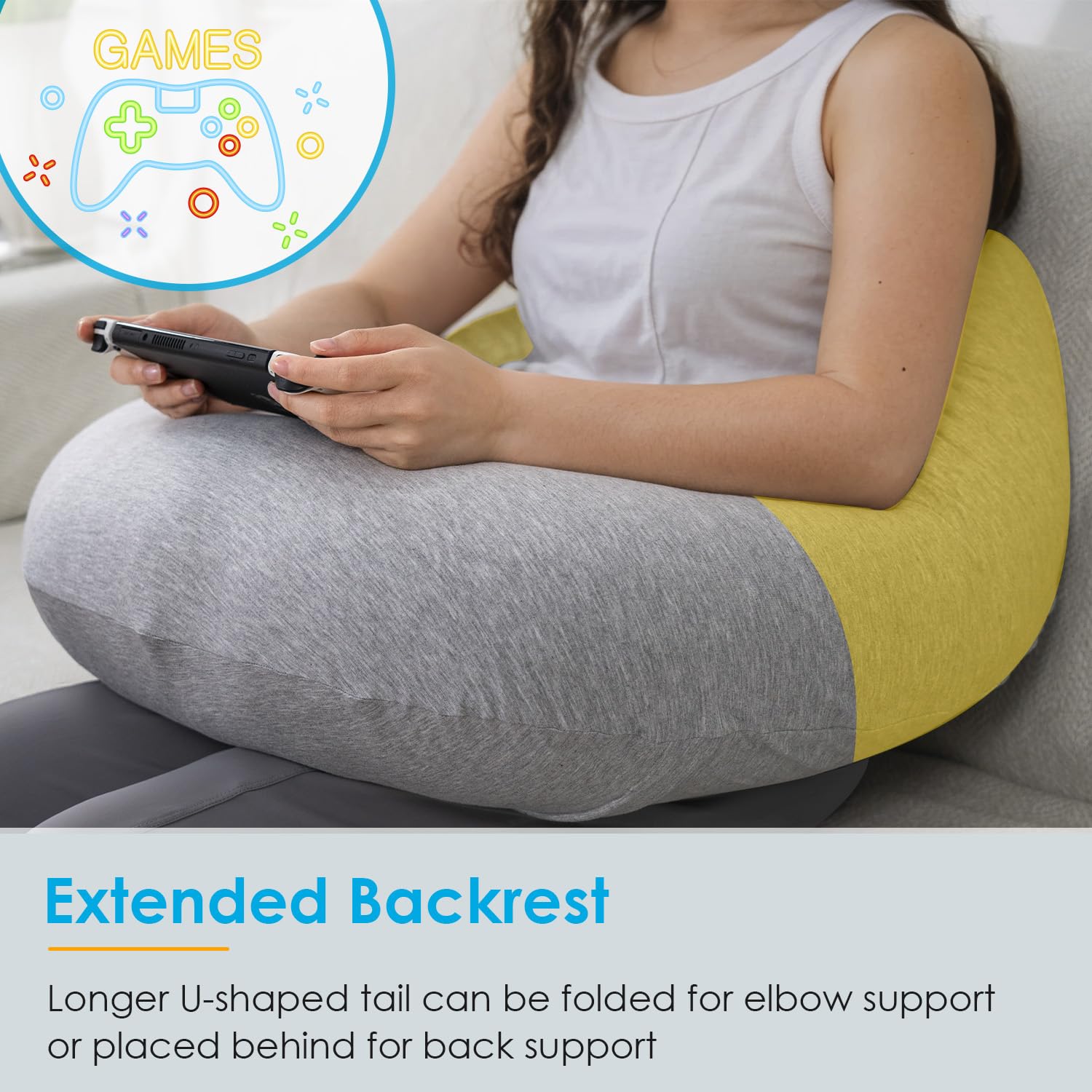 QUEEN ROSE Ergonomic Reading Pillow for Gaming, Bed & Sofa - Lap Desk Pillow with Arm Support for Reading, Playing, Crocheting - Cooling Grey - Perfect for Relaxing in Bed, Gaming Sessions & Crafting Activities