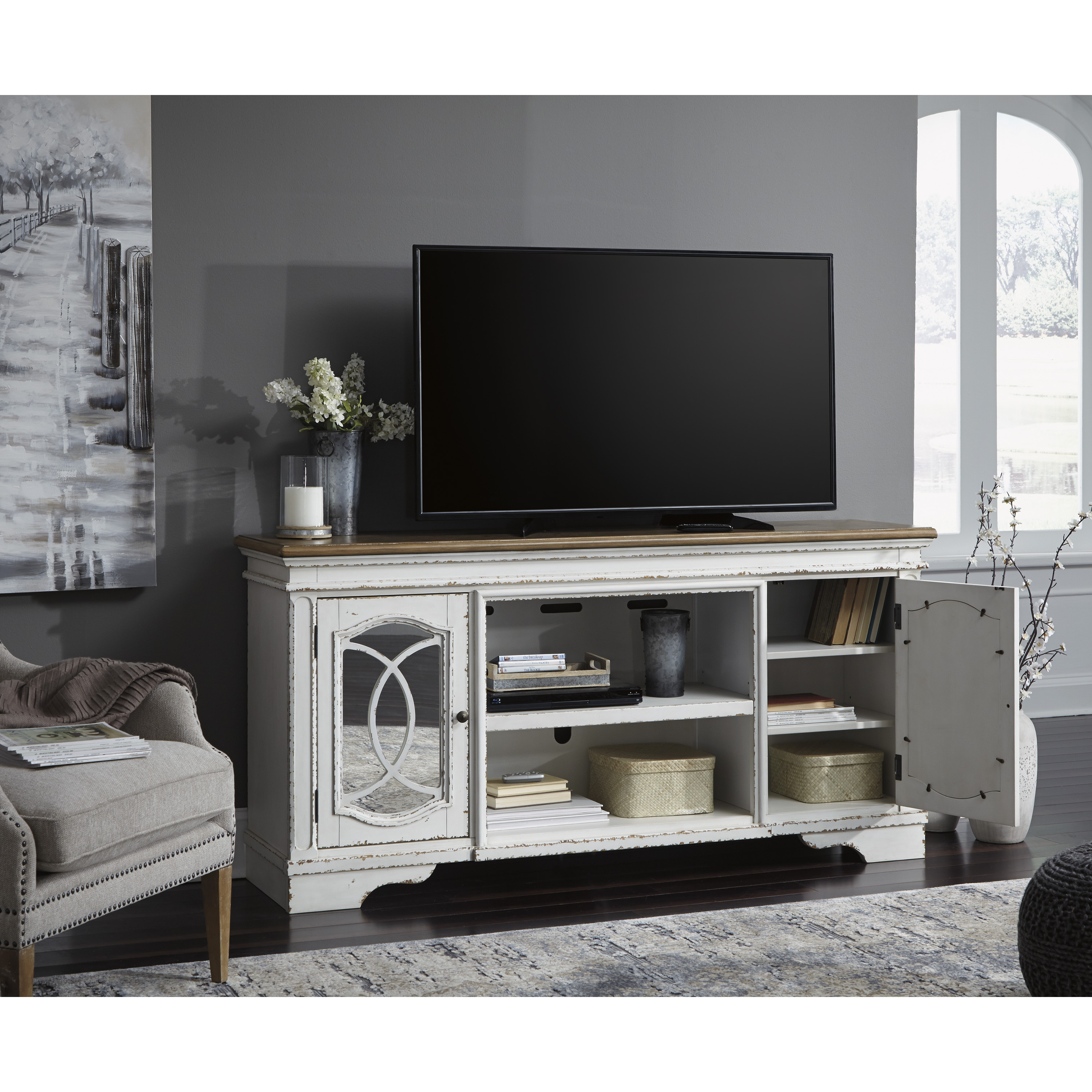 Modern TV Stand with Storage Shelves - Sturdy Wooden Entertainment Center for Living Room, Bedroom - Fits Flat Screen TVs up to 65