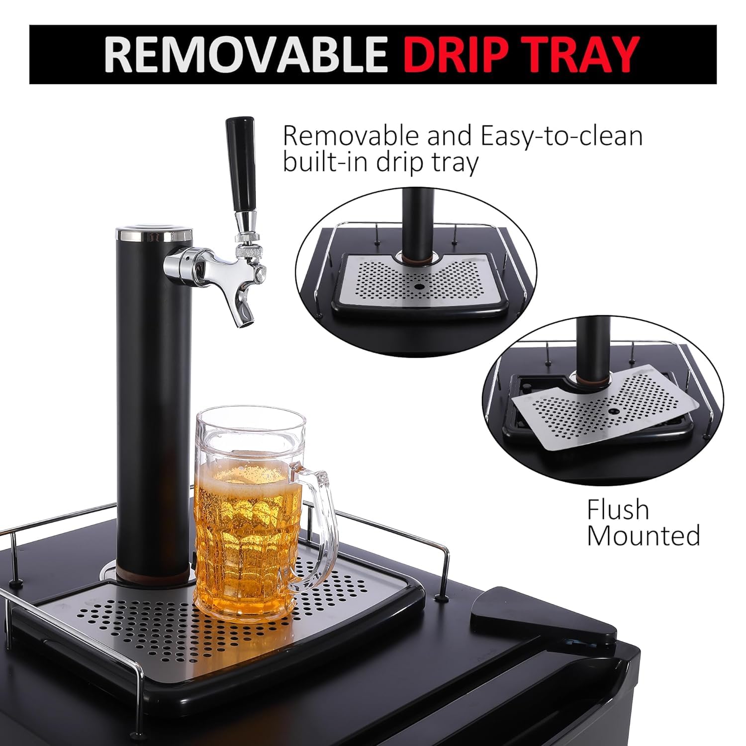 Commercial Kegerator with Single Faucet - Full Size Stainless Steel Keg Refrigerator for Beer Dispensing | Includes Drip Tray, Shelves & Rail | Perfect for Home Bars, Parties & Restaurants (Black)