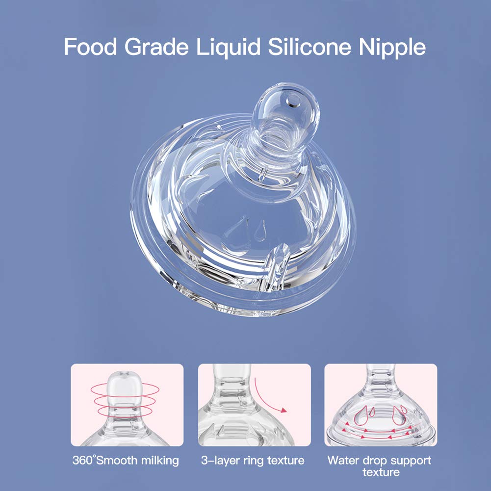 POTATO Glass Baby Bottles 8oz - Anti-Colic Breastfeeding Bottles with Fast Flow Nipple for Babies 6-12 Months - Includes 2 Replaceable Nipples - BPA-Free & Easy to Clean - Perfect for Daycare, Travel & Night Feeding (Pink)