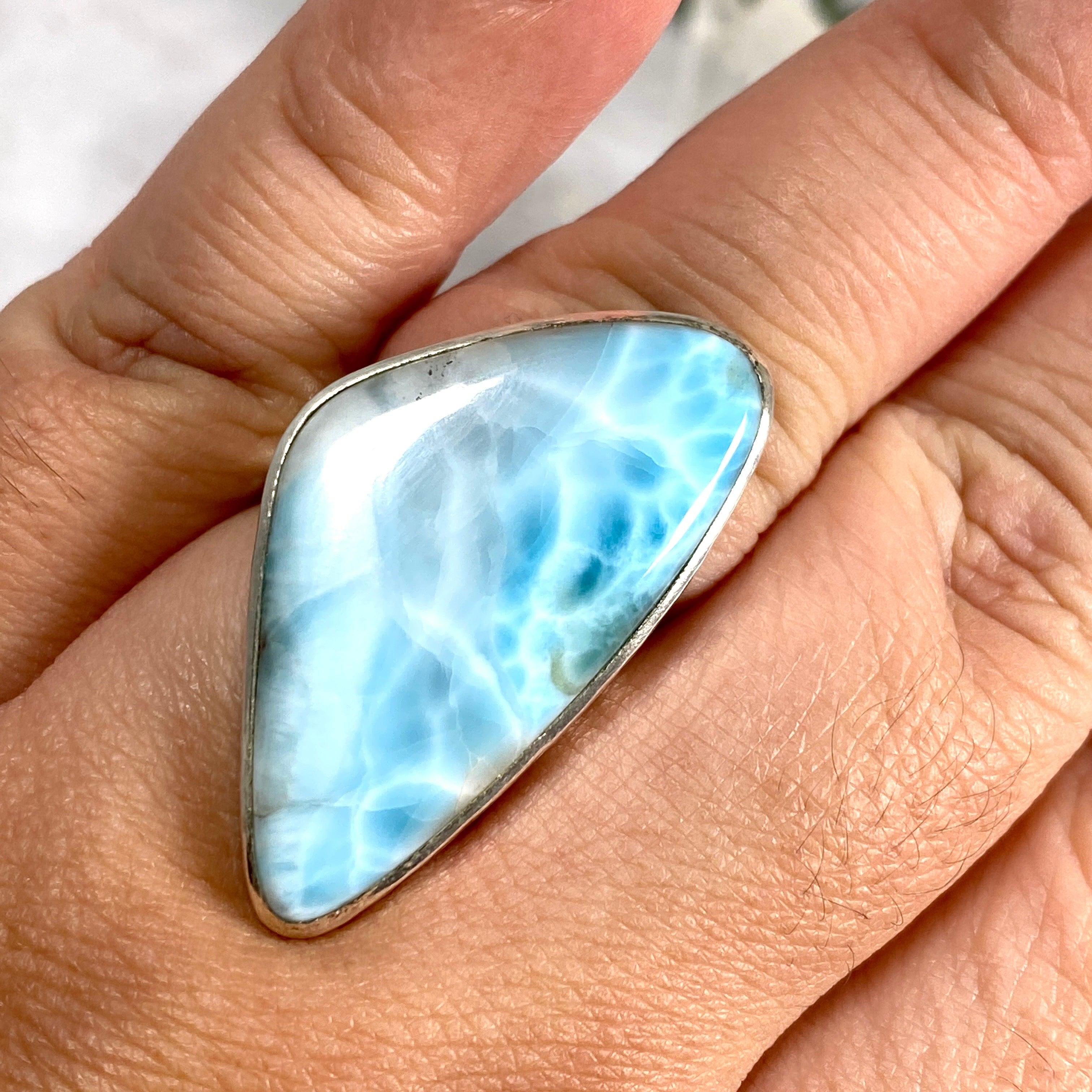 Larimar Freeform Hammered Band Ring - Size 11 - Handmade Sterling Silver Jewelry - KRGJ2181 | Perfect for Boho Fashion, Beach Weddings & Everyday Wear