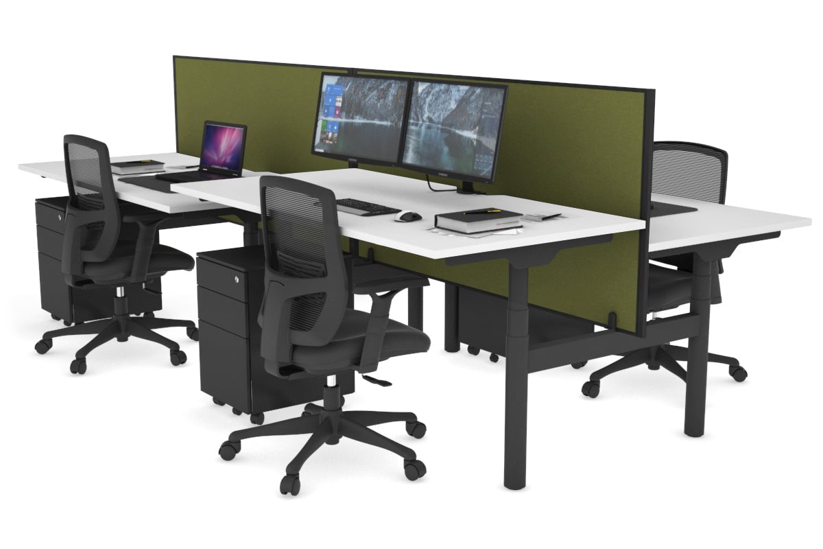 Flexi Premium 4-Person Height Adjustable H Bench Workstation - Black Frame (1600L x 800W) with Cable Management | Ideal for Office, Coworking Spaces & Home Workstations