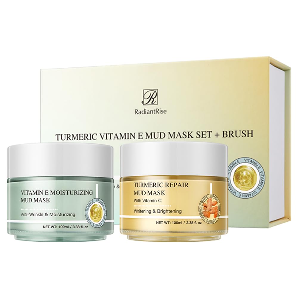 **Vitamin E & Turmeric Clay Facial Mask Set - Deep Cleansing Pore Treatment, Blackhead Removal & Hydrating Skincare - Best Gift for Women - Perfect for Spa Nights & Self-Care Routines**