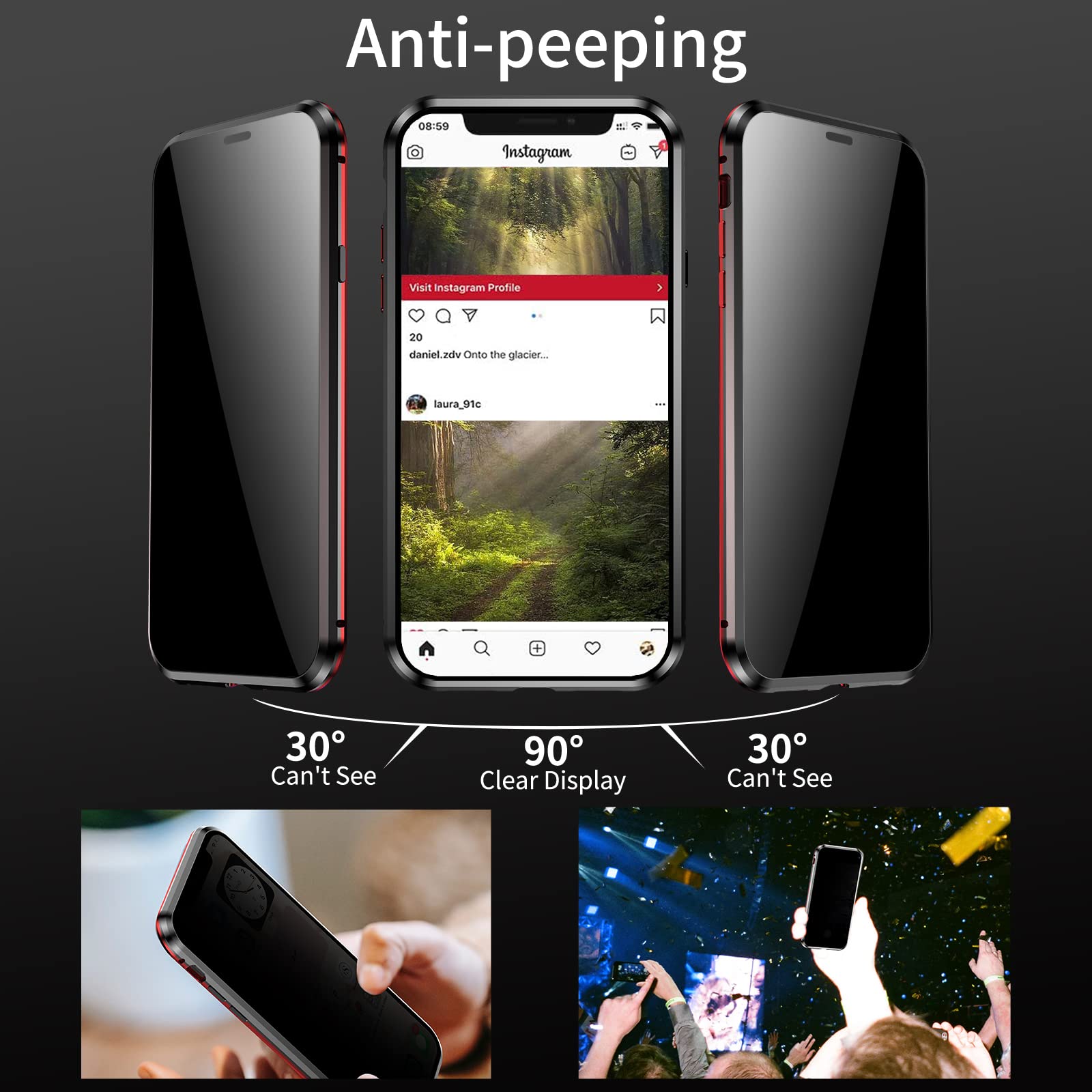 Anti-Spy Magnetic Privacy Case for iPhone 11 Pro with Dual-Sided Screen Protector | Full Body Protection Cover (Red) | Perfect for Business Travel & Secure Mobile Banking