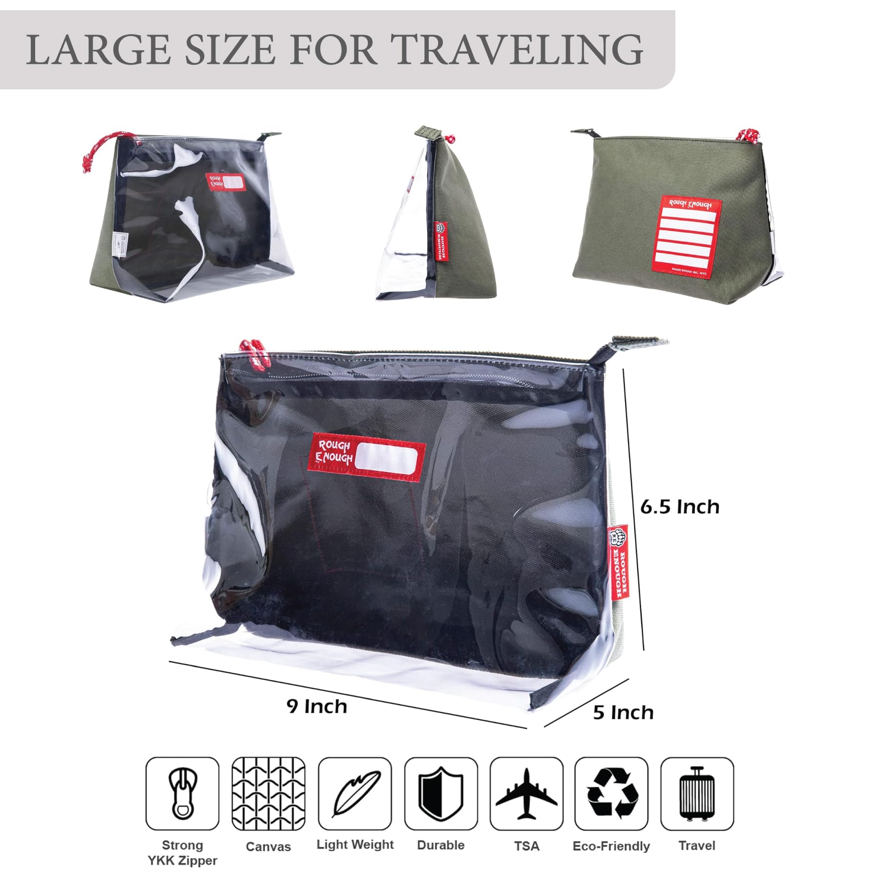 TSA Approved Clear Toiletry Bag for Men & Women - Waterproof Travel Makeup Cosmetic Organizer, Army Green Canvas Dopp Kit for Shaving & Grooming Essentials - Perfect for Air Travel, Camping & Gym Use