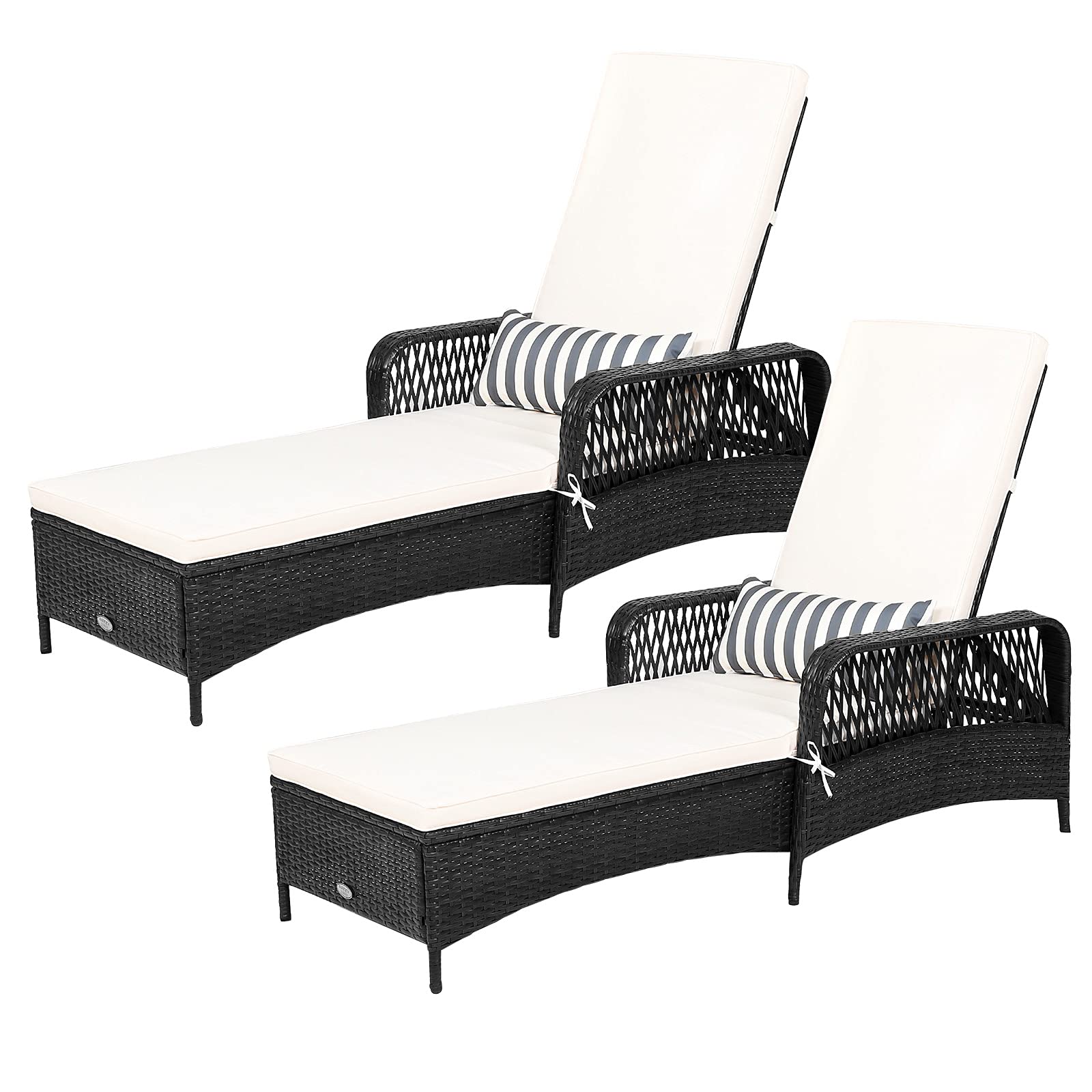RELAX4LIFE Rattan Patio Chaise Lounge Chair - Outdoor Recliner with Thick Cushion & Lumbar Pillow - 6-Position Adjustable Backrest - Non-Slip Foot Pads - Wicker Sun Lounger for Poolside, Garden, Deck & Patio Relaxation