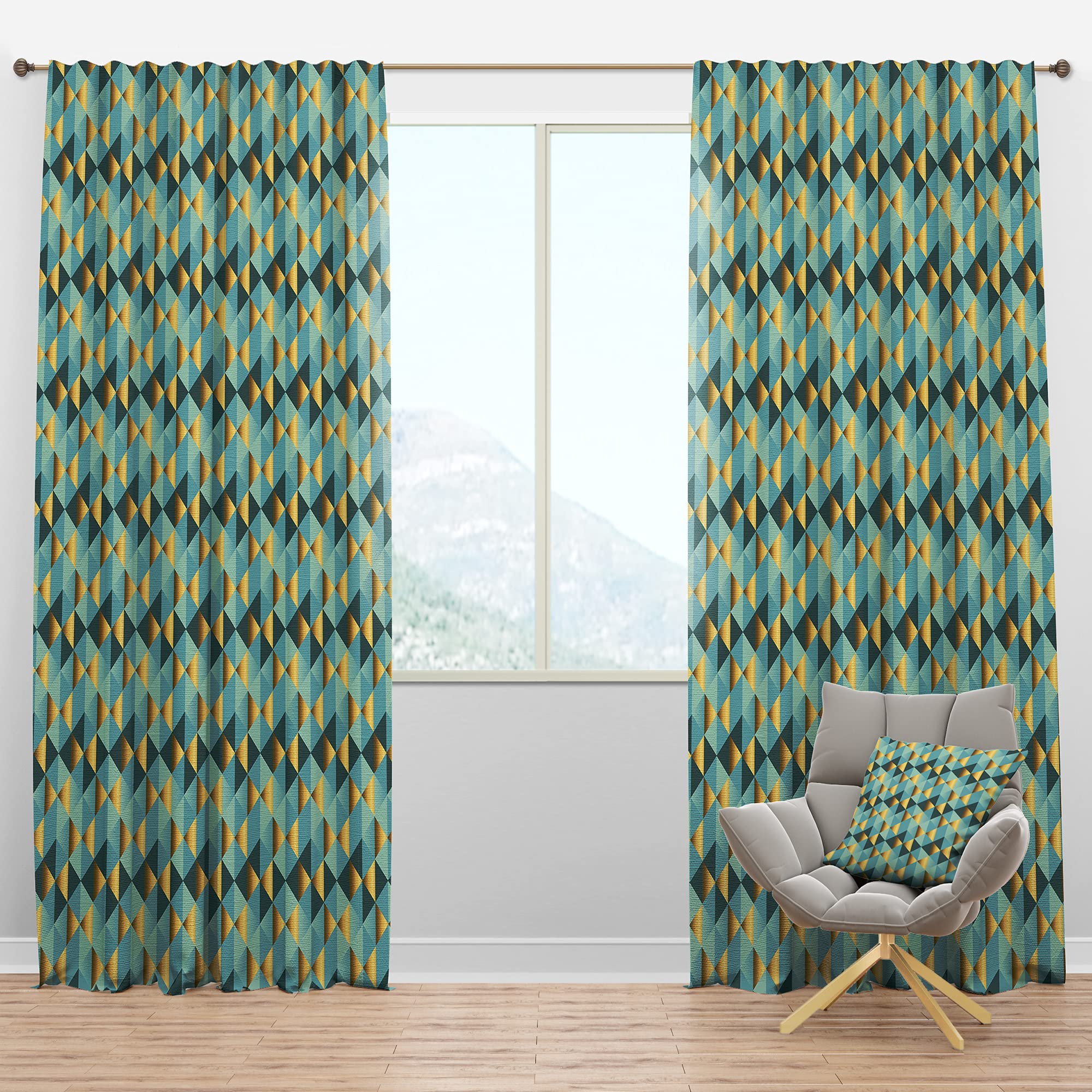 DesignQ Blackout Curtains 'Gold and Blue Dynamics V' - Thermal Insulated Room Darkening Drapes for Bedroom & Living Room - Single Panel 52x120 Inches - Perfect for Home Theater, Nursery & Light Sleepers