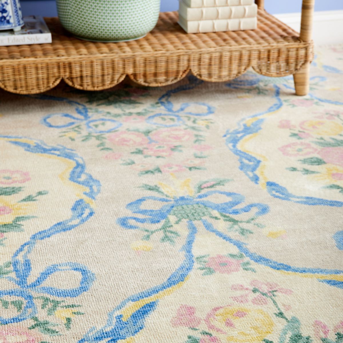 Buttercream Baroque Bouquet Rug - Elegant Floral Vintage Area Carpet for Living Room, Bedroom & Dining Room Decor