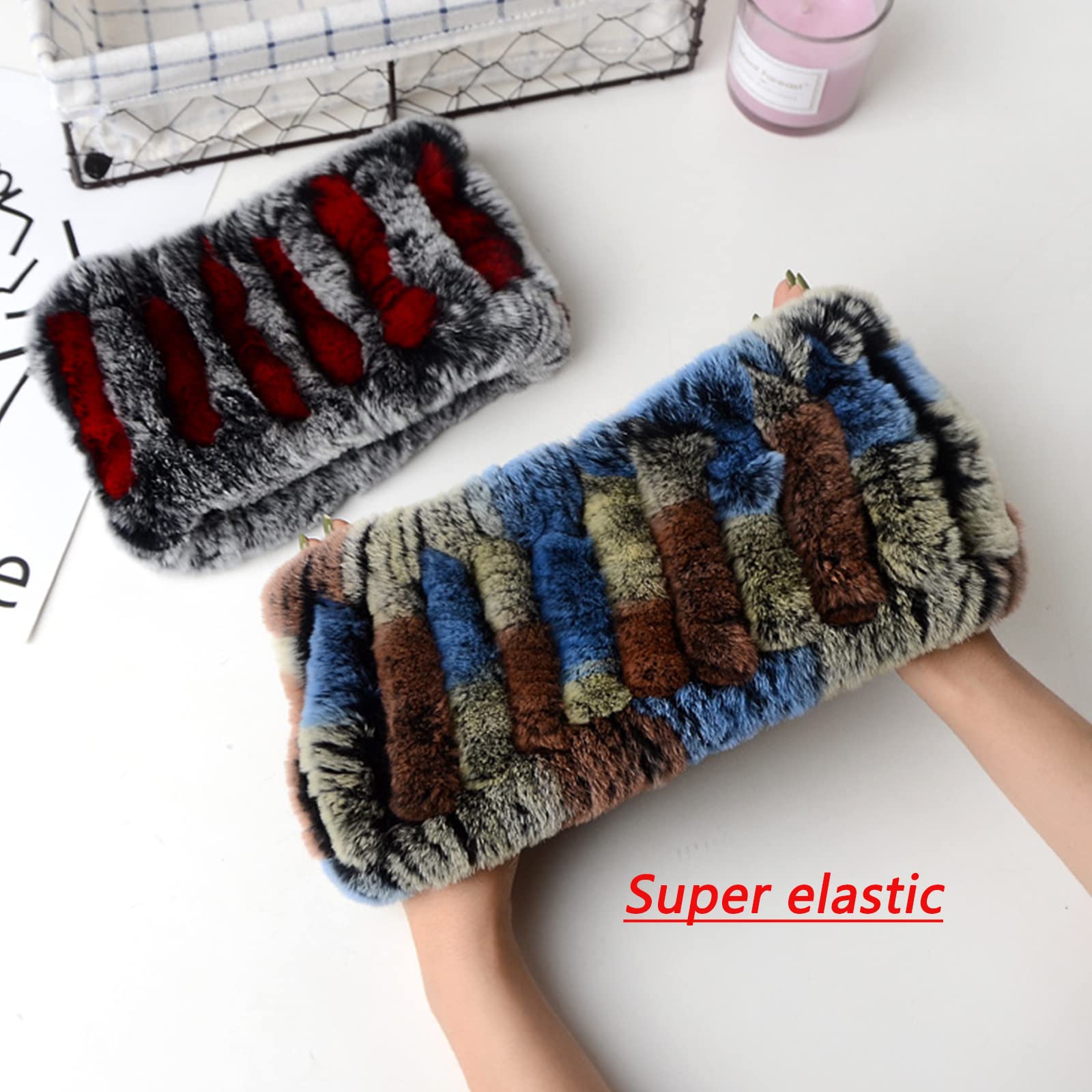 Valpeak Winter Fur Headband Scarf - Knit Elastic Headband & Neck Warmer for Women - Soft Fleece Muffler for Cold Weather (Blue) - Perfect for Skiing, Snowboarding & Outdoor Winter Activities
