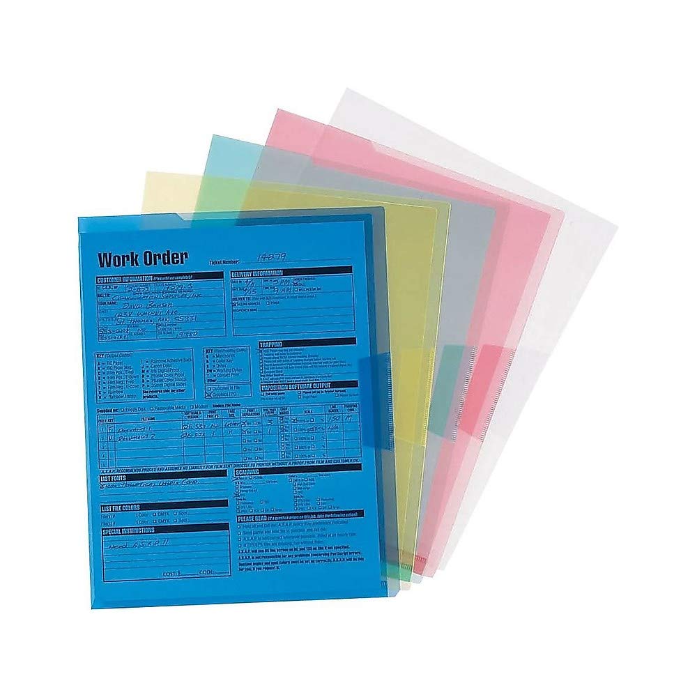 Staples Poly Project Jackets - 5-Pack Letter Size, Assorted Transparent Colors for Office Organization & Document Protection