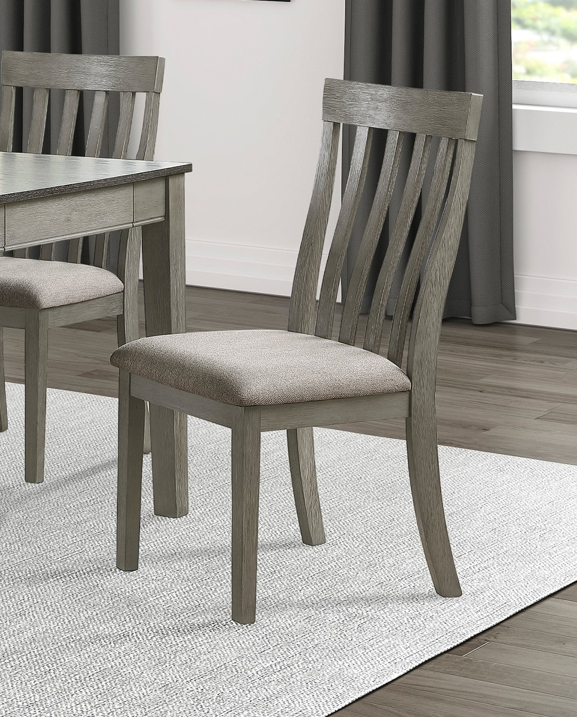 2-Piece Wooden Dining Chairs Set with Wire Brushed Light Gray Finish & Vertical Slat Back Design - Modern Kitchen & Dining Room Furniture for Home Decor
