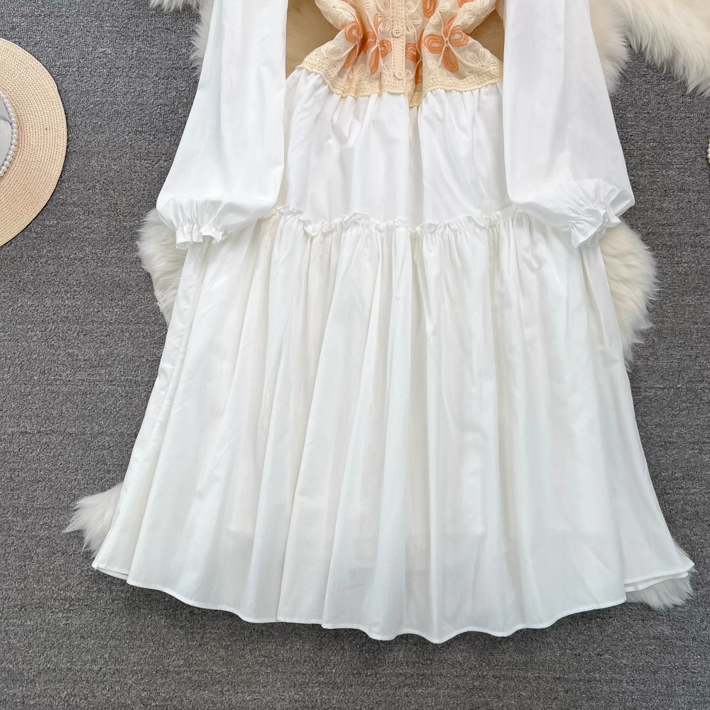 Fairy Sweet Bubble Long Sleeve V-Neck Knit Midi A-Line Dress 1354 - Elegant Casual Wear for Women, Perfect for Office, Date Night & Spring Outfits
