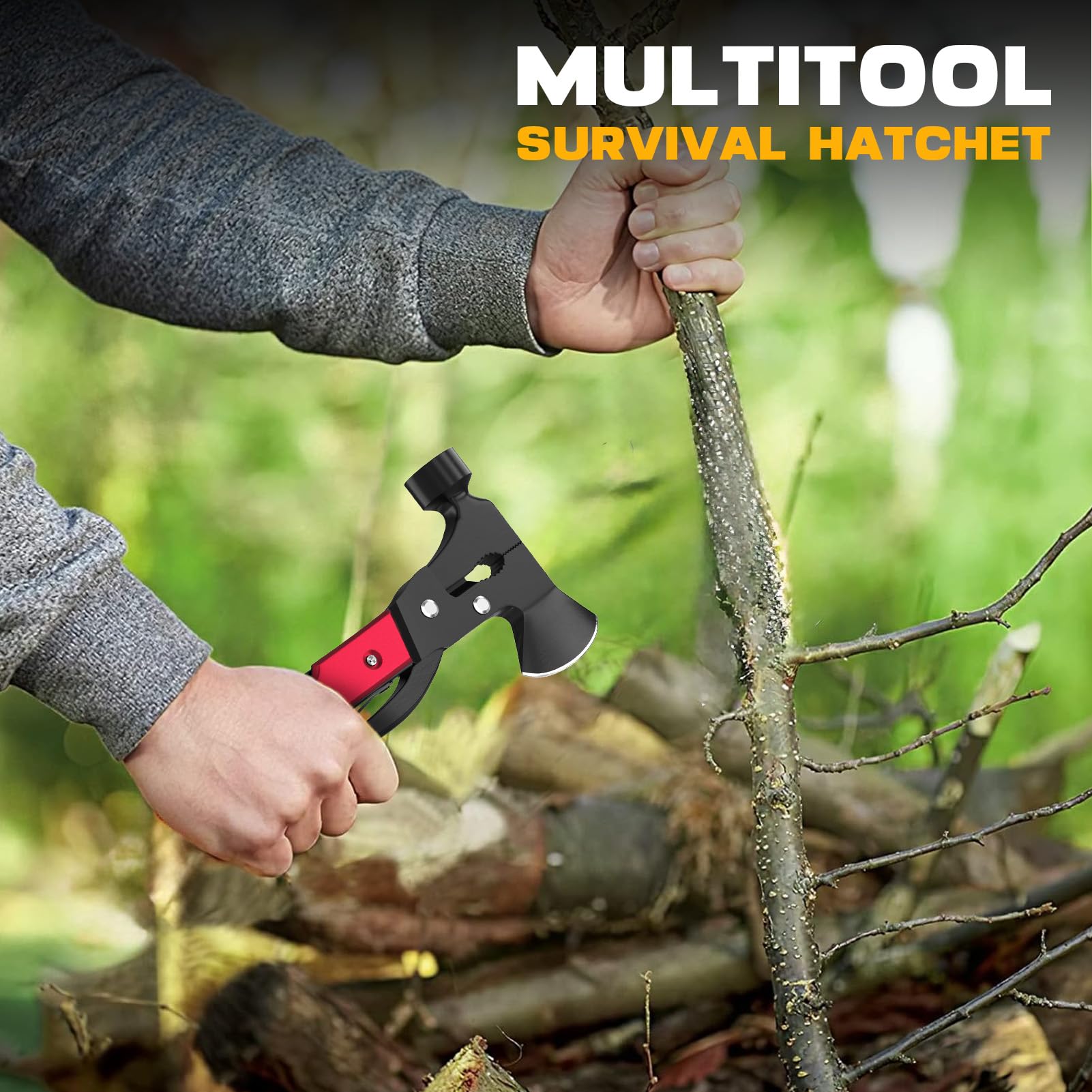 15-in-1 Multitool Axe for Camping, Hunting & Hiking - Perfect Gift for Men, Husband, Boyfriend or Dad - Birthday Gadget Ideas - Great for Outdoor Adventures, Survival Gear & DIY Projects