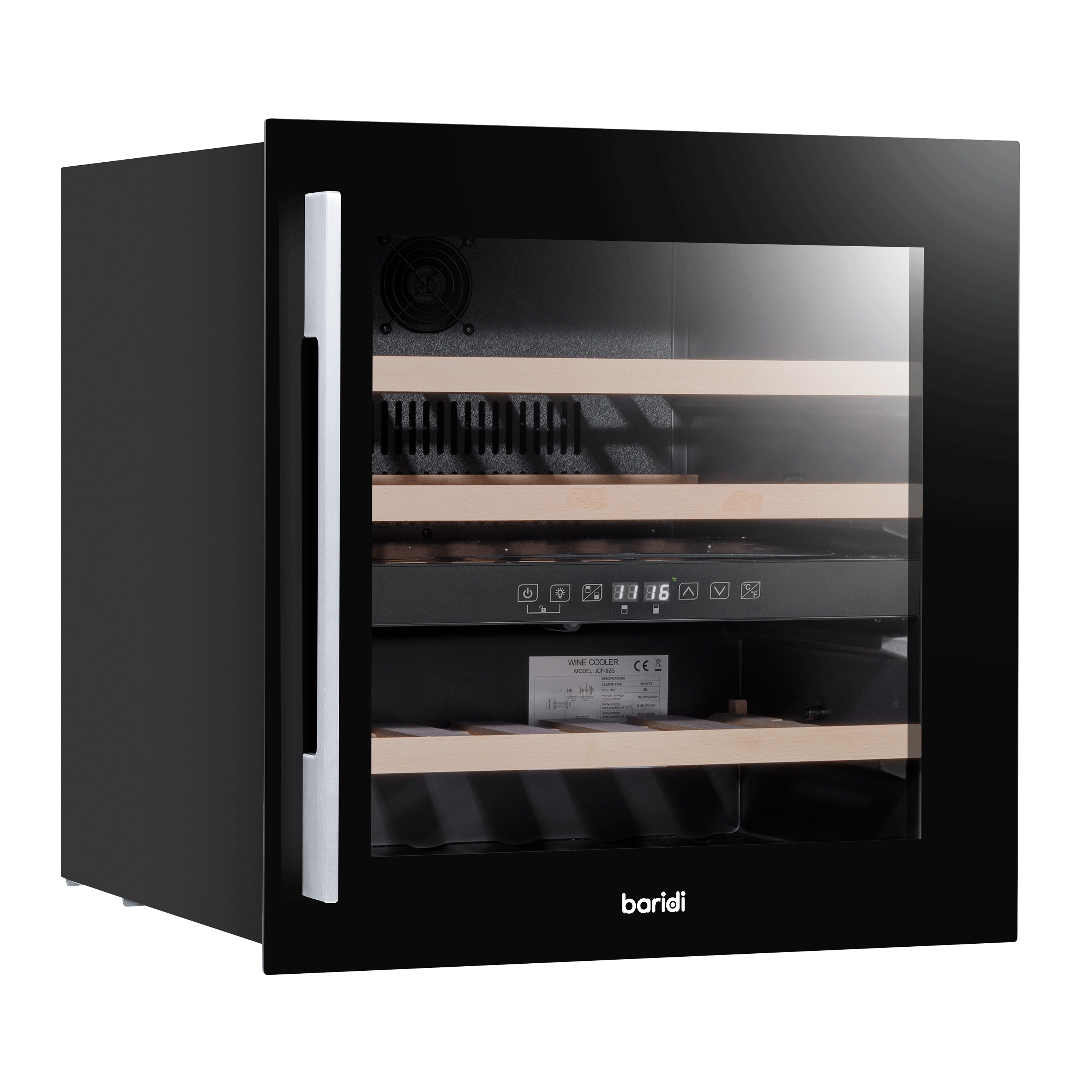 Baridi 60cm Built-In 36 Bottle Dual Zone Wine Cooler with Beech Wood Shelves - Black (DH117) | Perfect for Home Bars, Restaurants & Wine Cellars | Energy Efficient & Quiet Cooling
