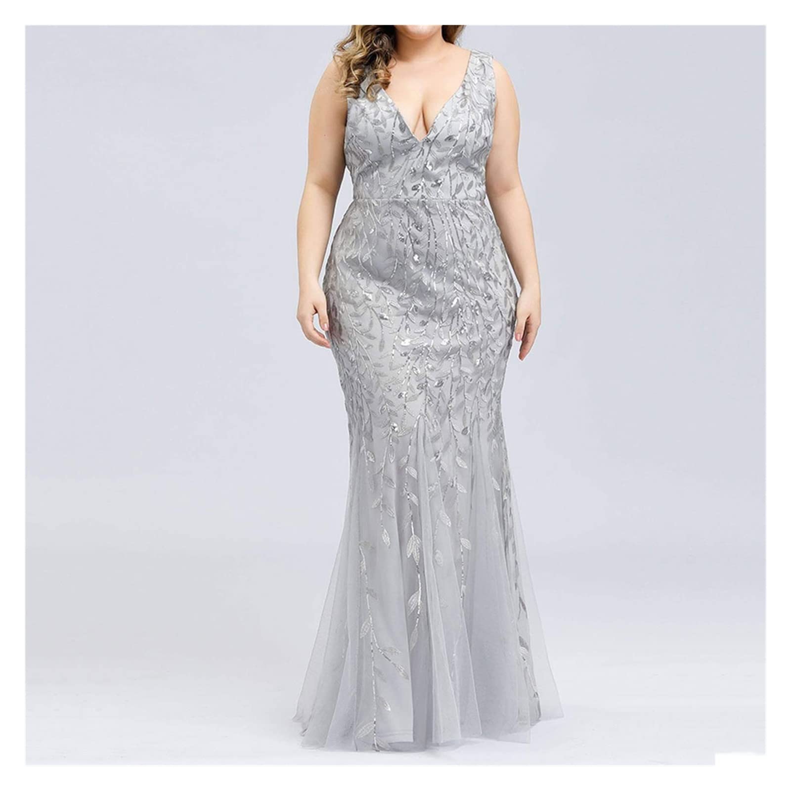 Plus Size Sleeveless Cocktail Dress V-Neck Back Mermaid Party Prom Gown with Tulle & Sequins - Women's Formal Evening Gown for Weddings, Galas & Special Occasions (Color: A, Size: Small)