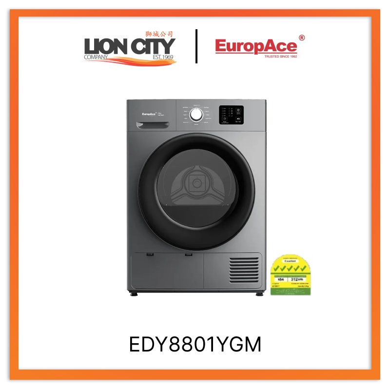 Europace EDY8801YGM/EDY8801YWH 8kg Heat Pump Dryer - Energy Efficient Laundry Solution for Home & Apartment Use