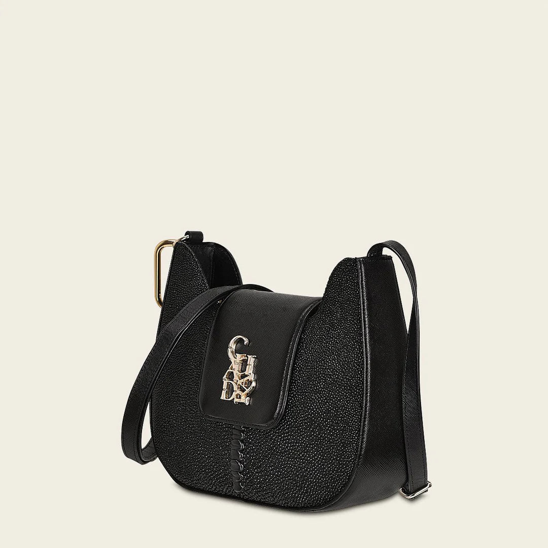 BOD88MA Stylish Black Stingray Leather Crossbody Bag for Women - Perfect for Everyday Use, Work, and Evening Outings