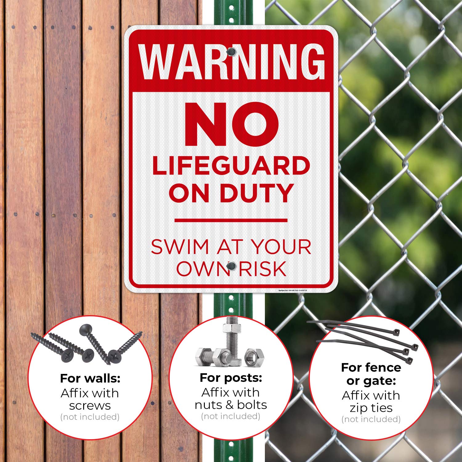 No Lifeguard On Duty Sign - 24x30 Inches, 3M EGP Reflective Aluminum Pool Safety Sign, .080 Thick, Fade Resistant for Indoor & Outdoor Use - Made in USA - Perfect for Swimming Pools, Beaches & Water Parks