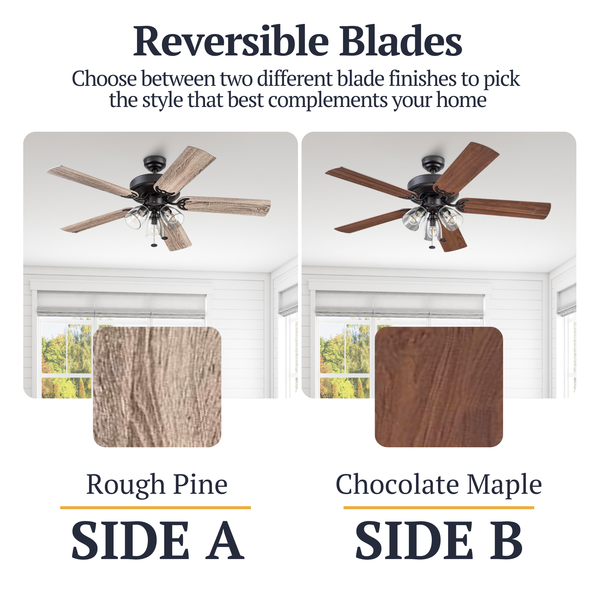 52 Inch Saybrook Espresso Bronze Ceiling Fan with Pull Chain - Modern Indoor Ceiling Fan for Living Room, Bedroom, and Office