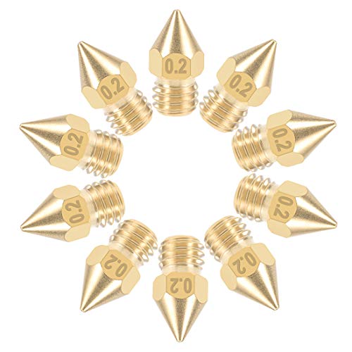 3D Printer Nozzle 0.2mm M6 Thread Brass Replacement - 10 Pack for Creality Ender 3, CR-10, Prusa - Perfect for Miniature Printing & Fine Details