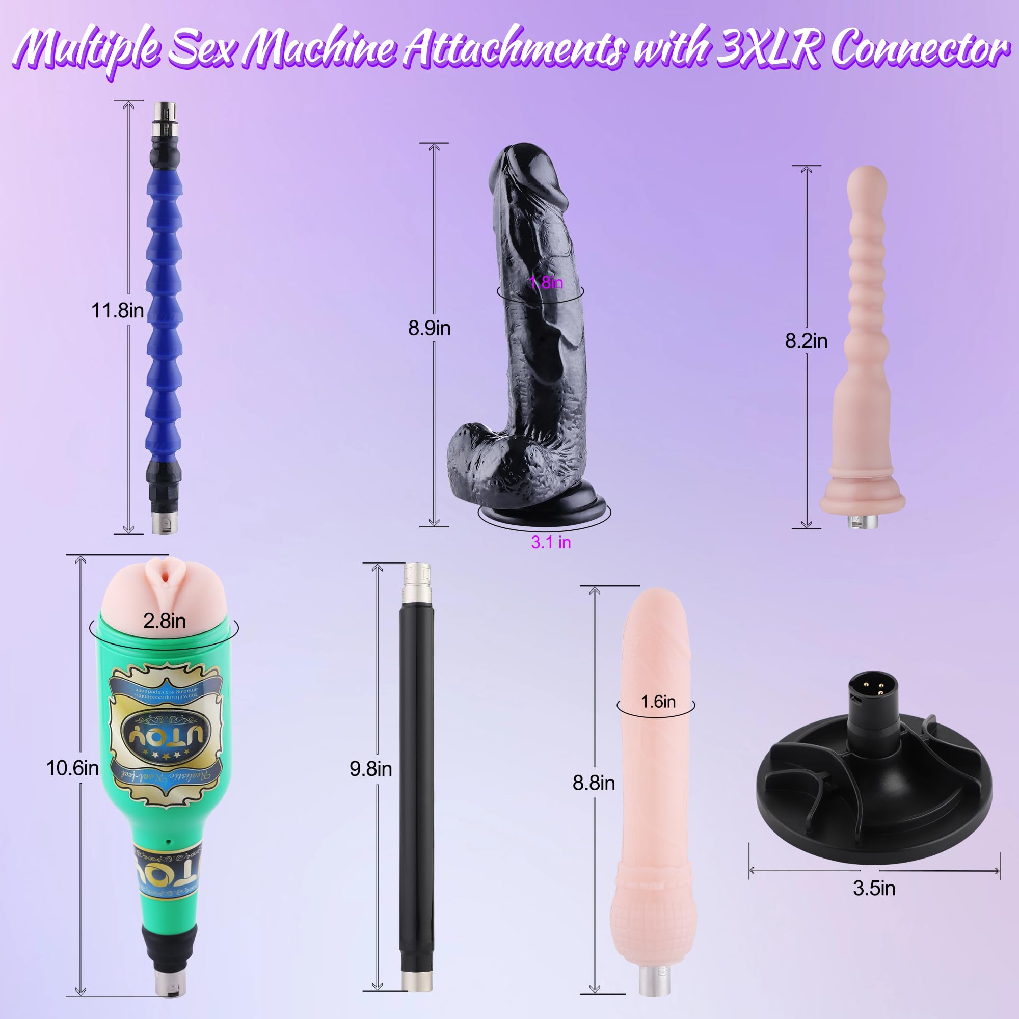 AUXFUN Automatic Love Machine for Men & Women - 3XLR Connector Adult Toy with 7 Attachments, Adjustable Vaginal & Anal Massage Pump | Perfect for Couples Play, Solo Pleasure & BDSM Exploration