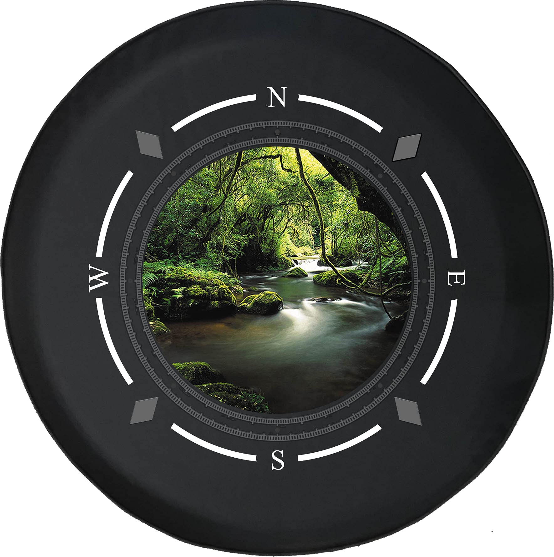 Premium American Unlimited Spare Tire Cover with Compass Design | Waterproof SUV, RV & Trailer Wheel Protector | Rainforest & River Adventure Accessory | Fits Most Vehicles for Off-Road Camping & Travel
