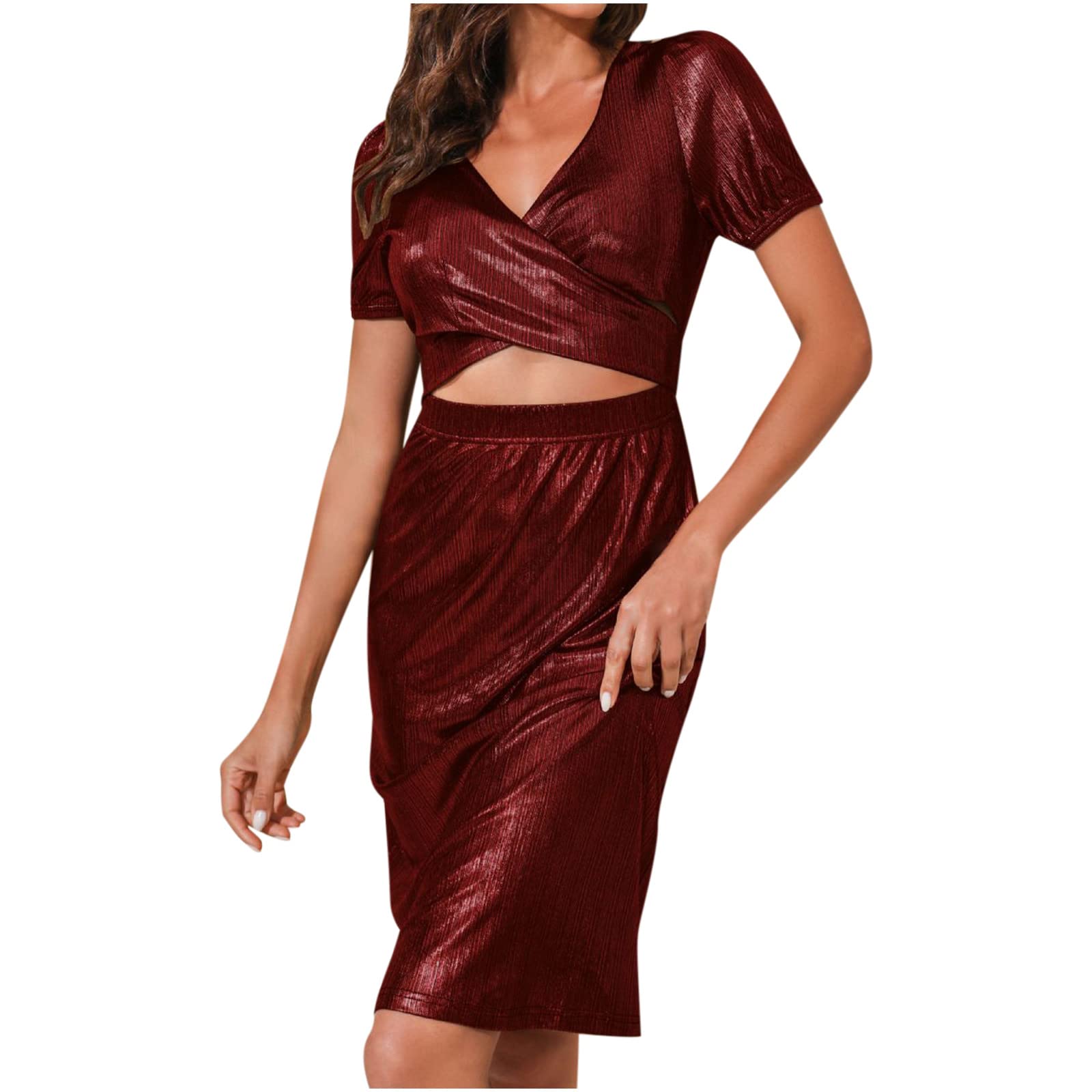 Sexy Summer Dresses for Women - Short Sleeve Casual Knee Length Dress with Belly Cutout | Perfect for Beach Parties, Date Nights & Summer Vacations