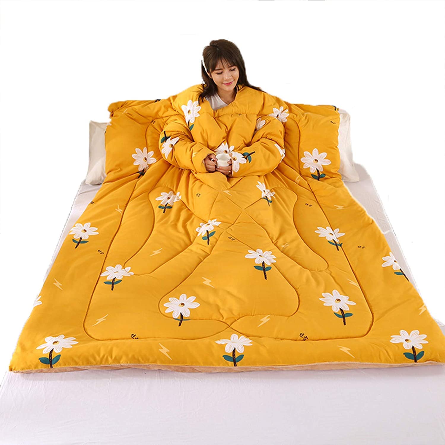 MOSHUO King Size Quilt Cover Set - Winter Wearable Blanket with Sleeves, Thick & Warm Washed Quilt for Home, Office & Lounge | Multifunctional Blanket for Reading, Watching TV & Relaxing (Color: 5)