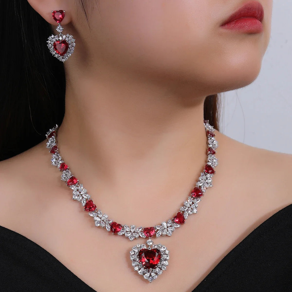 Elegant Cubic Zirconia Heart Necklace & Earrings Set for Women - Luxury Wedding Jewelry, Bridal Gift, Anniversary Present - Perfect for Weddings, Date Nights, and Special Occasions