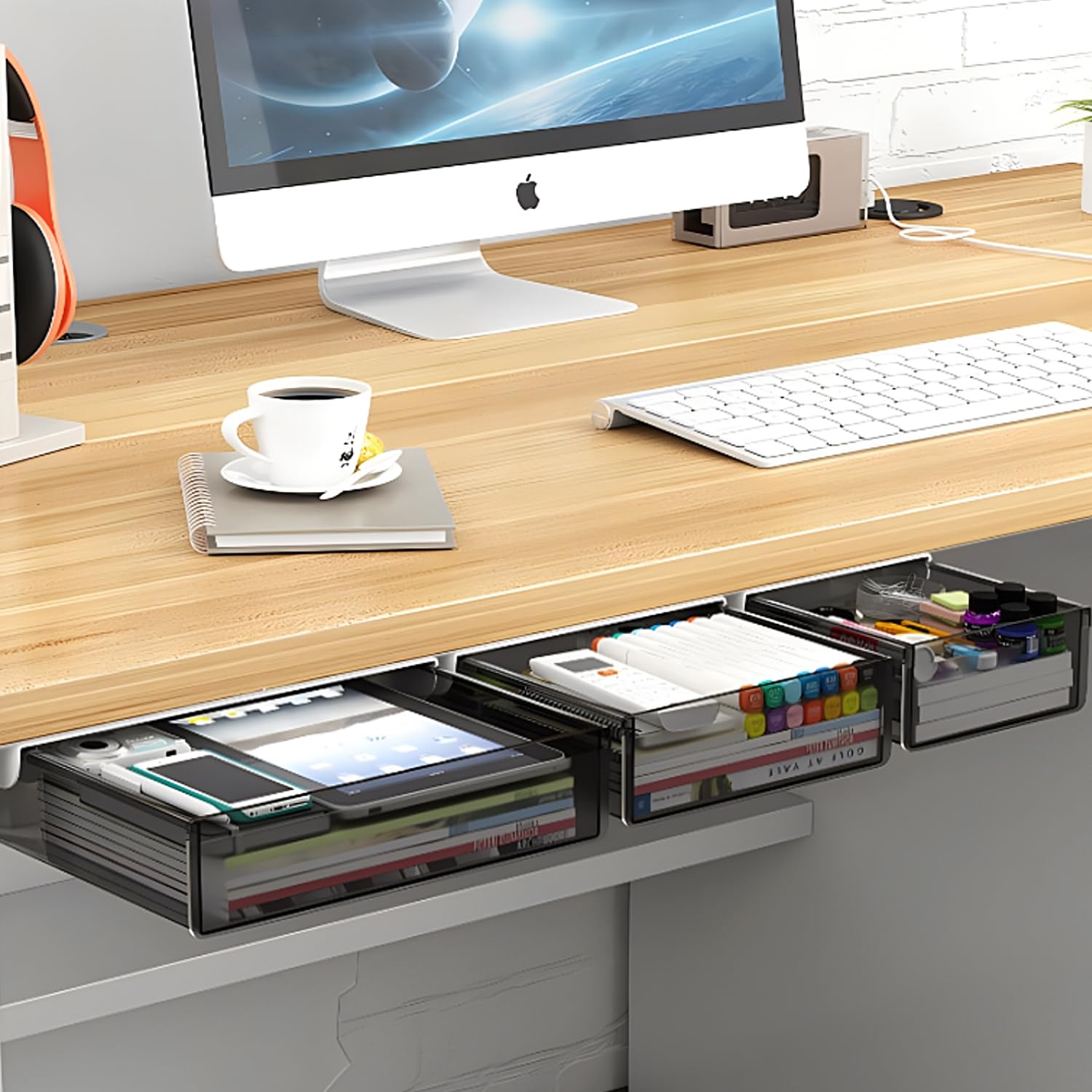 Under Desk Drawer Organizer Set - 3 Pack Slide-Out Storage Trays (Large, Medium, Small) for Office Supplies, Stationery & Accessories - Space-Saving Hidden Desktop Organizer with Easy Installation - Perfect for Home Office, Study Desk & Workspace Organization