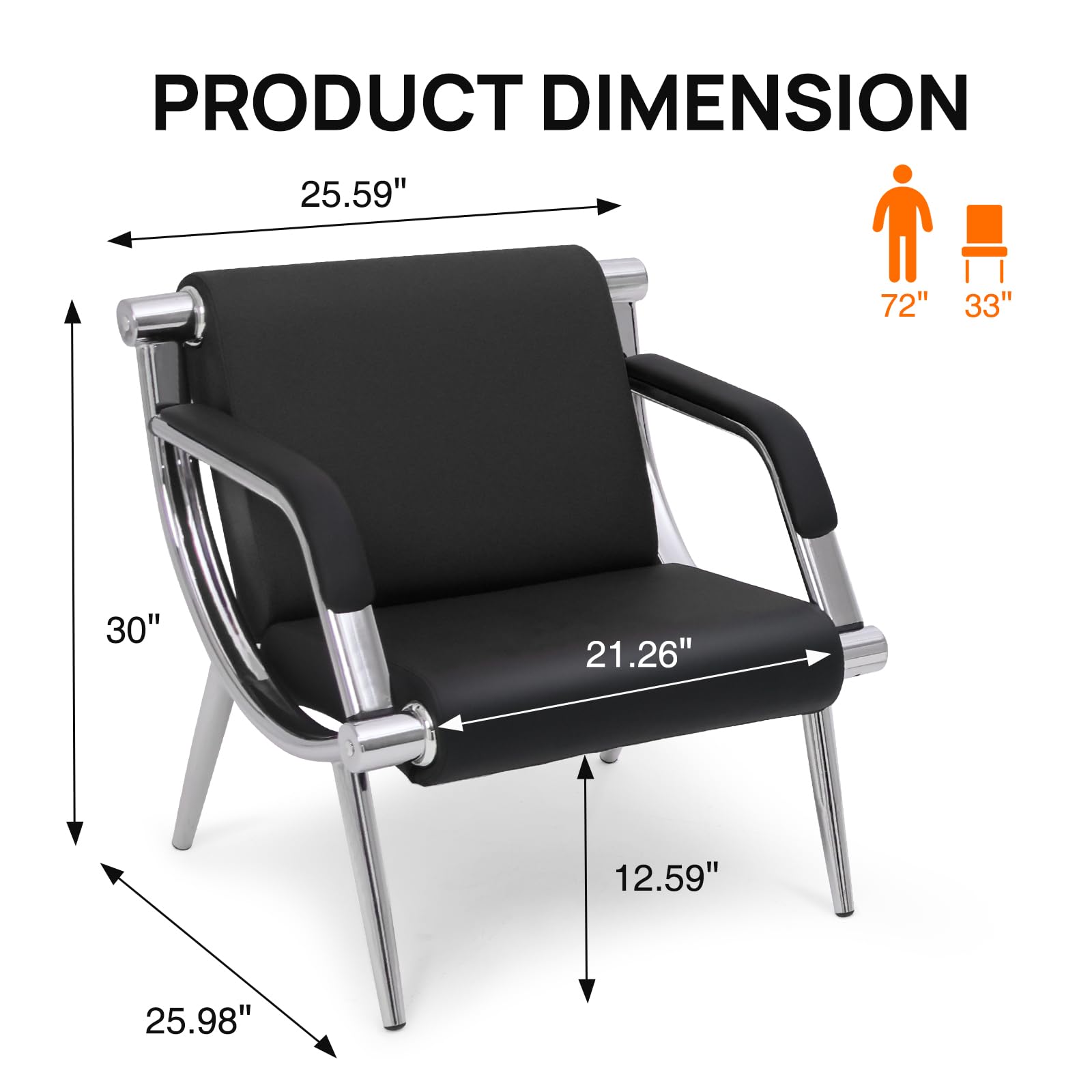 Premium PU Leather Waiting Room Chairs with Armrests - Modern Lobby, Conference & Reception Seating for Office, Clinic, Airport, Hospital, Salon & Bank (Set of 2, Black) - Perfect for Professional Spaces & High-Traffic Areas