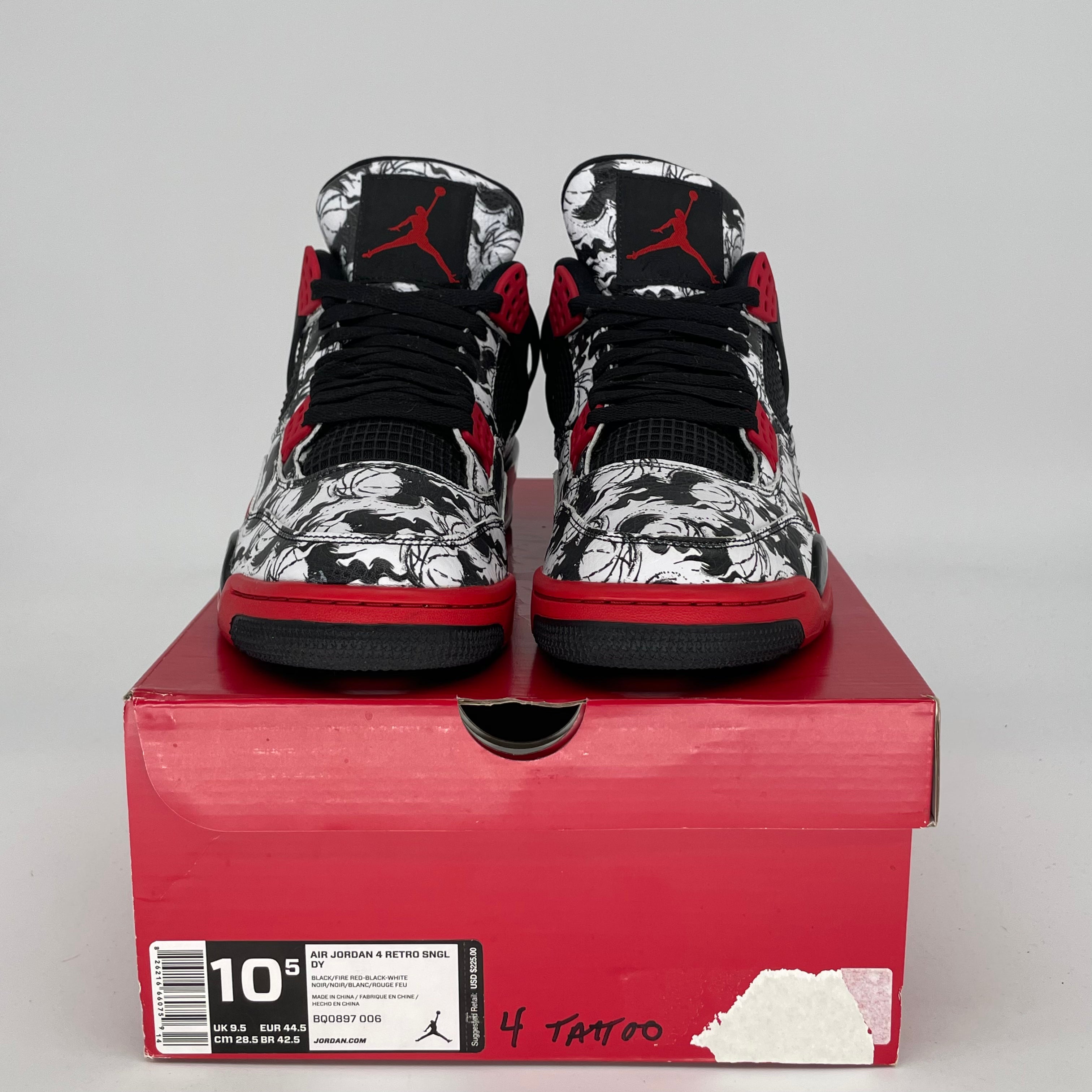 AIR JORDAN 4 TATTOO Men's Basketball Shoes Size 10.5/12W BQ0897-006 Black - Perfect for Streetwear, Sneaker Collecting & Casual Wear