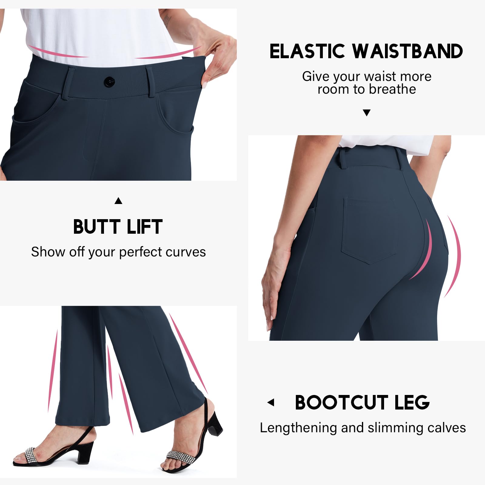 M MOTEEPI Women's High Waisted Bootcut Dress Pants - Stretchy Pull-On Office Work Pants (29