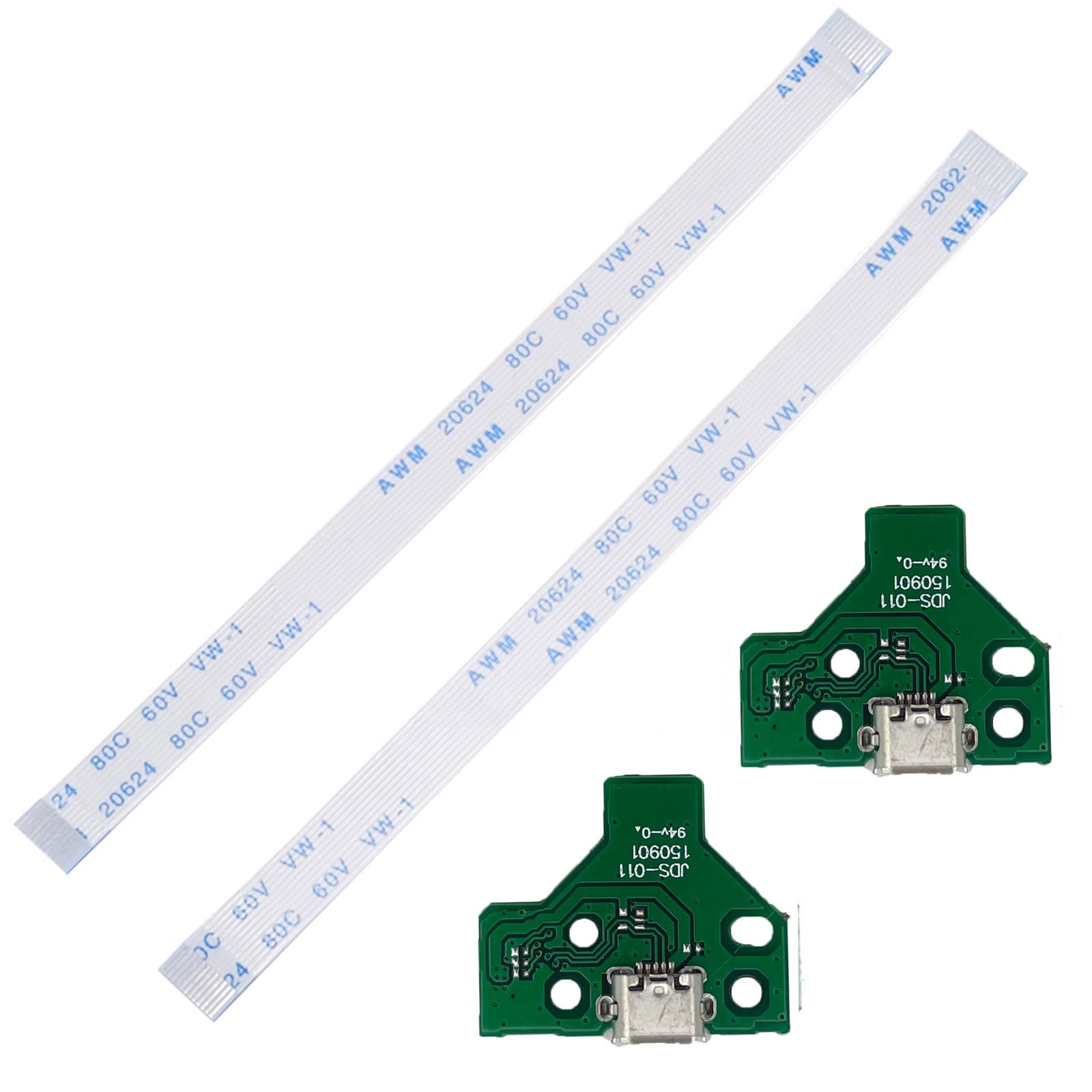 Onyehn JDS-011 Charging Port Assembly with Flex Cable for Sony PlayStation PS4 Controller - Micro USB Charger Socket Repair Kit (2 Pack) - Perfect for PS4 Controller Charging Port Replacement & DIY Fixes