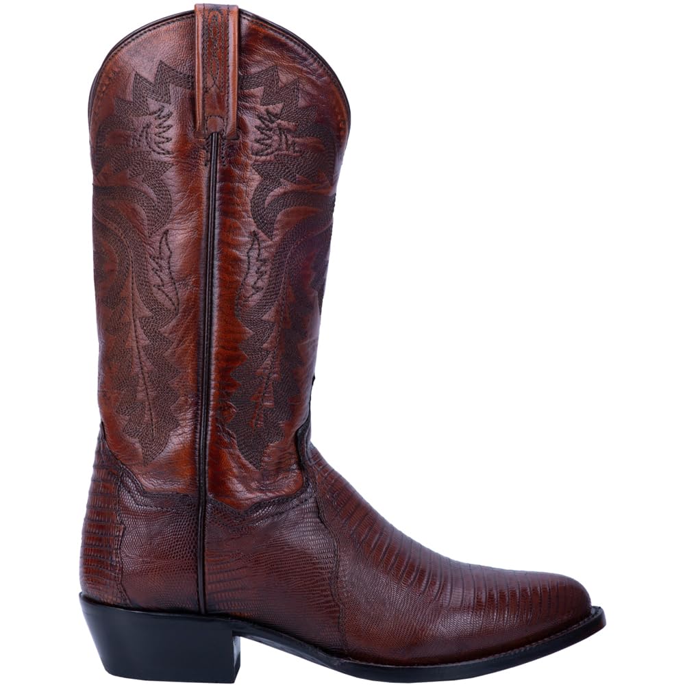 Dan Post Men's Winston Lizard Embroidered Round Toe Pull-On Dress Boots - Mid Calf Western Boots for Cowboy, Riding & Formal Occasions - Black