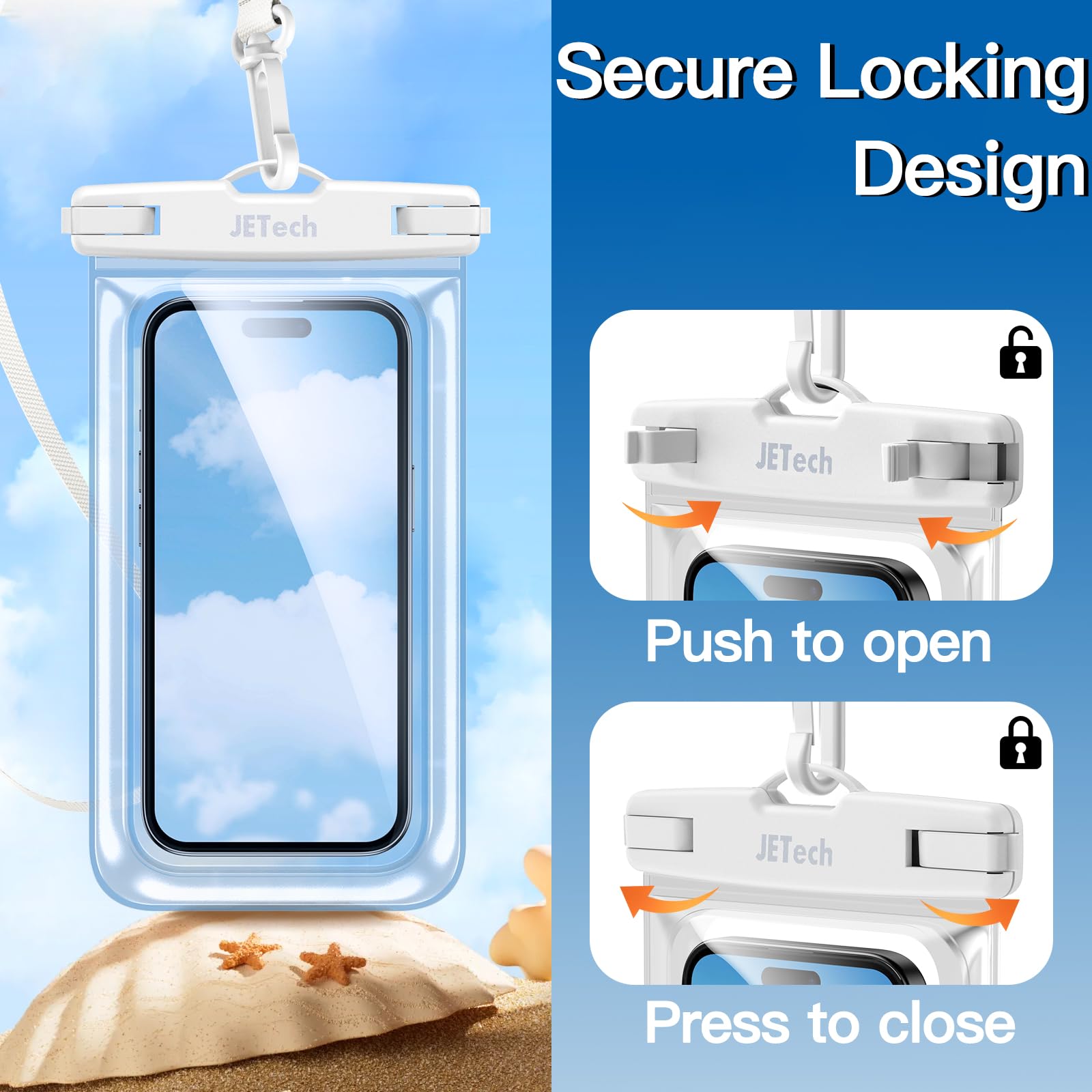 JETech 2 Pack Waterproof Phone Pouch - IPX8 Dry Bag for iPhone 16/15/14/13 Pro Max & Galaxy S24/S23 Ultra (Up to 7.2