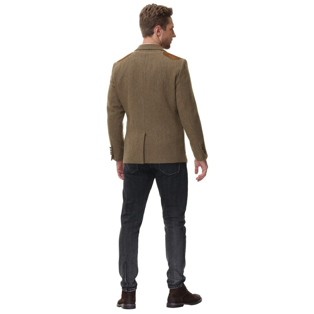 PJ Paul Jones Men's British Wool Blend Suit - 2 Button Blazer Jacket with Patchwork Tweed Design | Formal Business Attire & Wedding Outfit