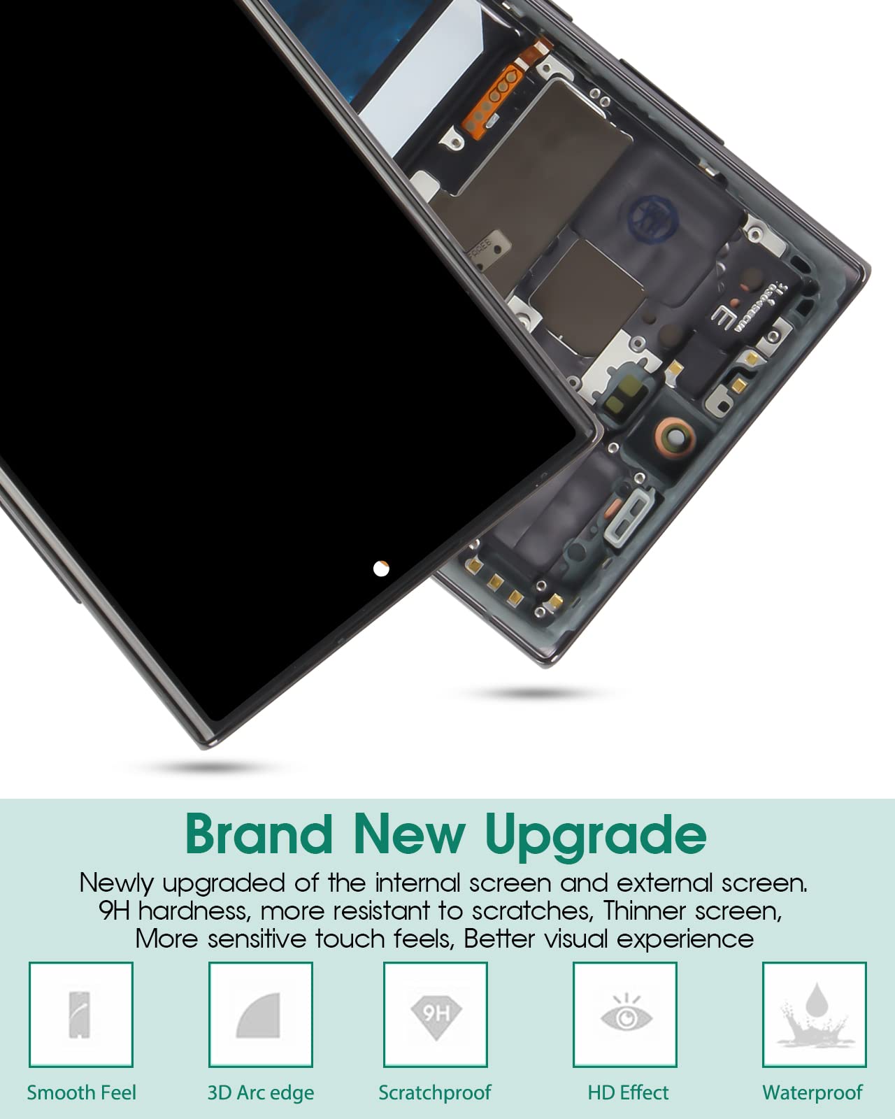 Samsung Galaxy S22 Ultra 5G OLED Screen Replacement - SM-S908/S908B LCD Display & Digitizer Touch Screen Assembly with Frame (Fingerprint Compatible) - Perfect for DIY Phone Repair & Cracked Screen Replacement