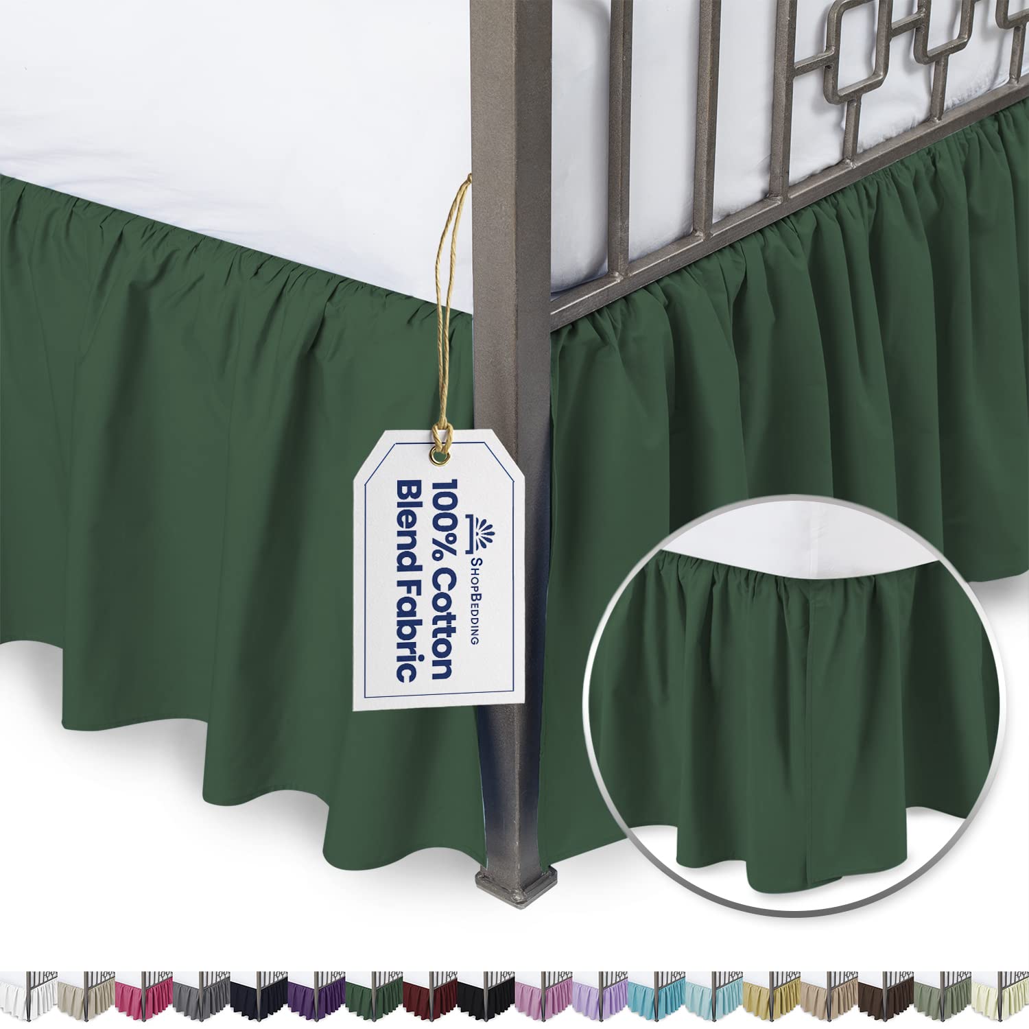 Ruffled Bed Skirt with Split Corners - King Size, Hunter Green, 18 Inch Drop Cotton Blend Bedskirt (16 Color Options) - Blissford Dust Ruffle for Elegant Bedroom Decor | Perfect for Master Bedrooms, Guest Rooms & Hotel Styling