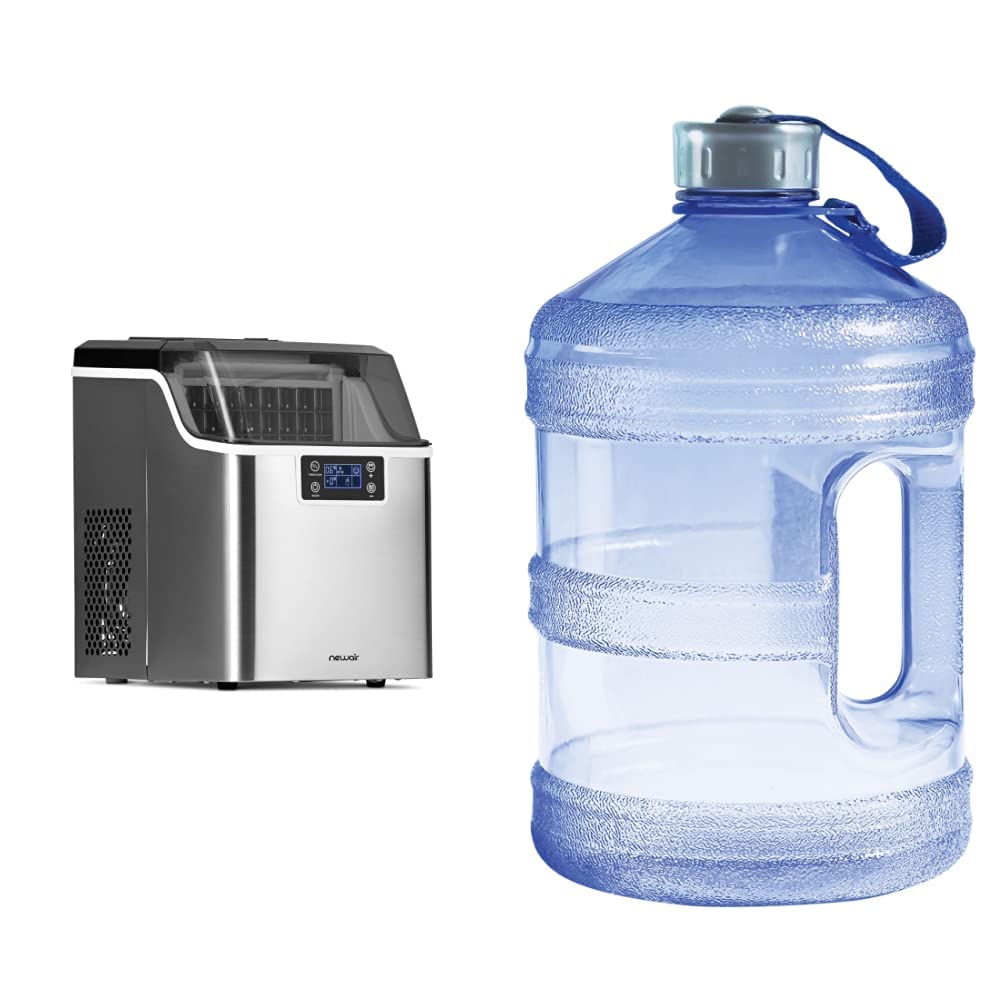 Newair 45 lbs. Portable Countertop Clear Ice Maker with New Wave Enviro Iconic 1 Gallon BPA Free Water Bottle – Perfect for Home Bars, Outdoor Parties & Office Use