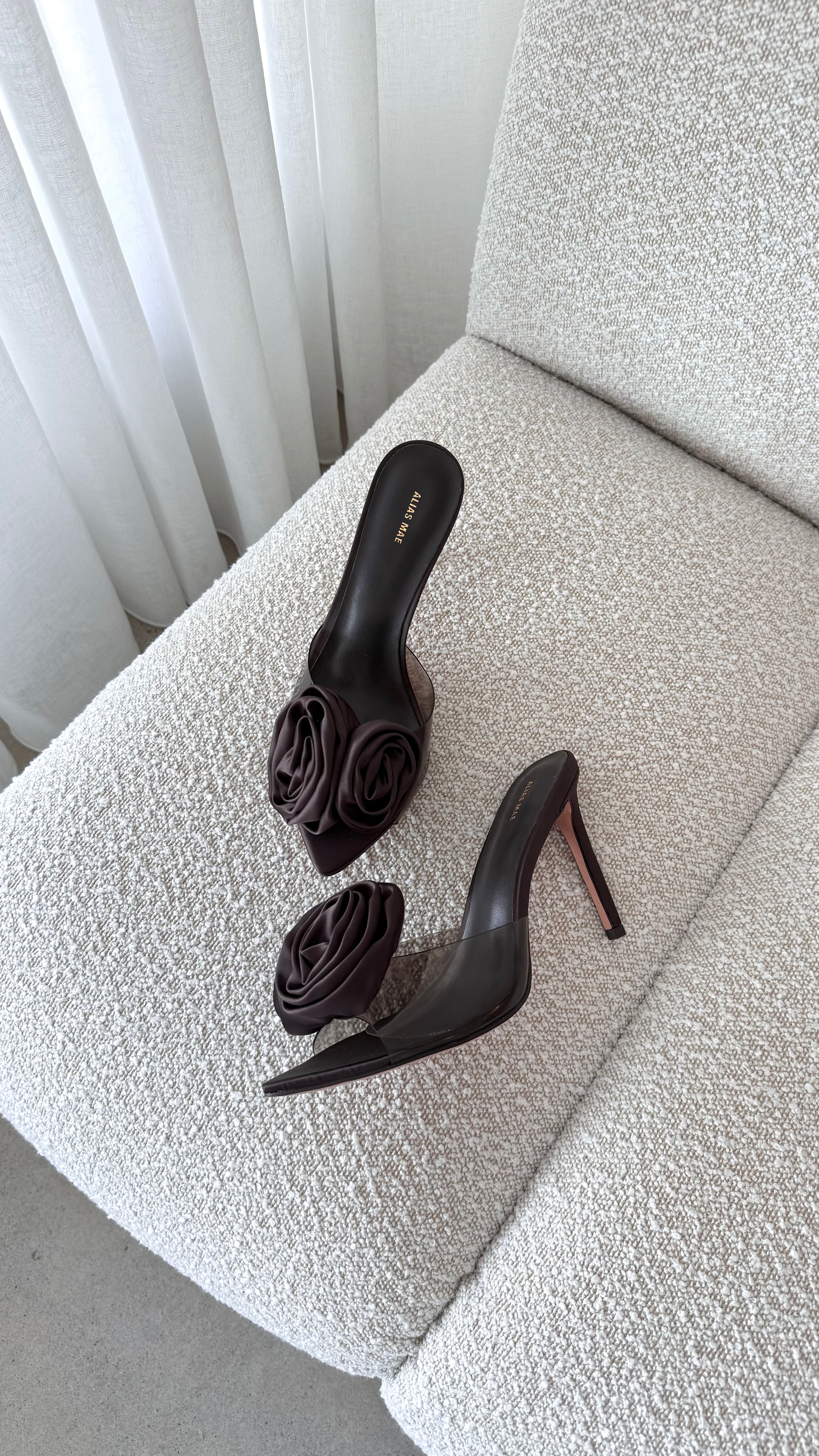 Casey Heel Chocolate Satin High Heels - Elegant Women's Dress Shoes for Parties, Weddings & Special Occasions