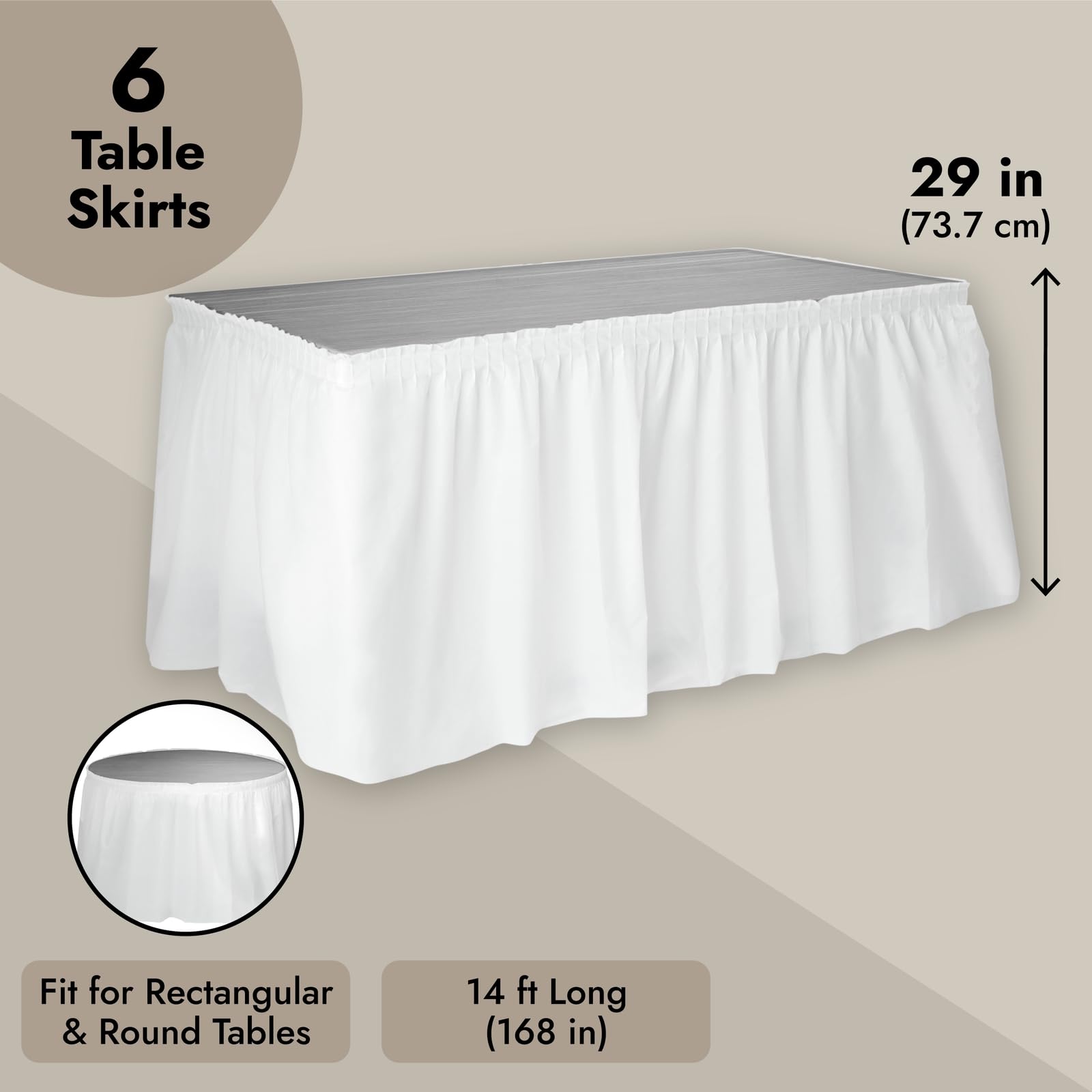 Juvale 6 Pack White Disposable Plastic Table Skirts for Rectangle Tables - 29