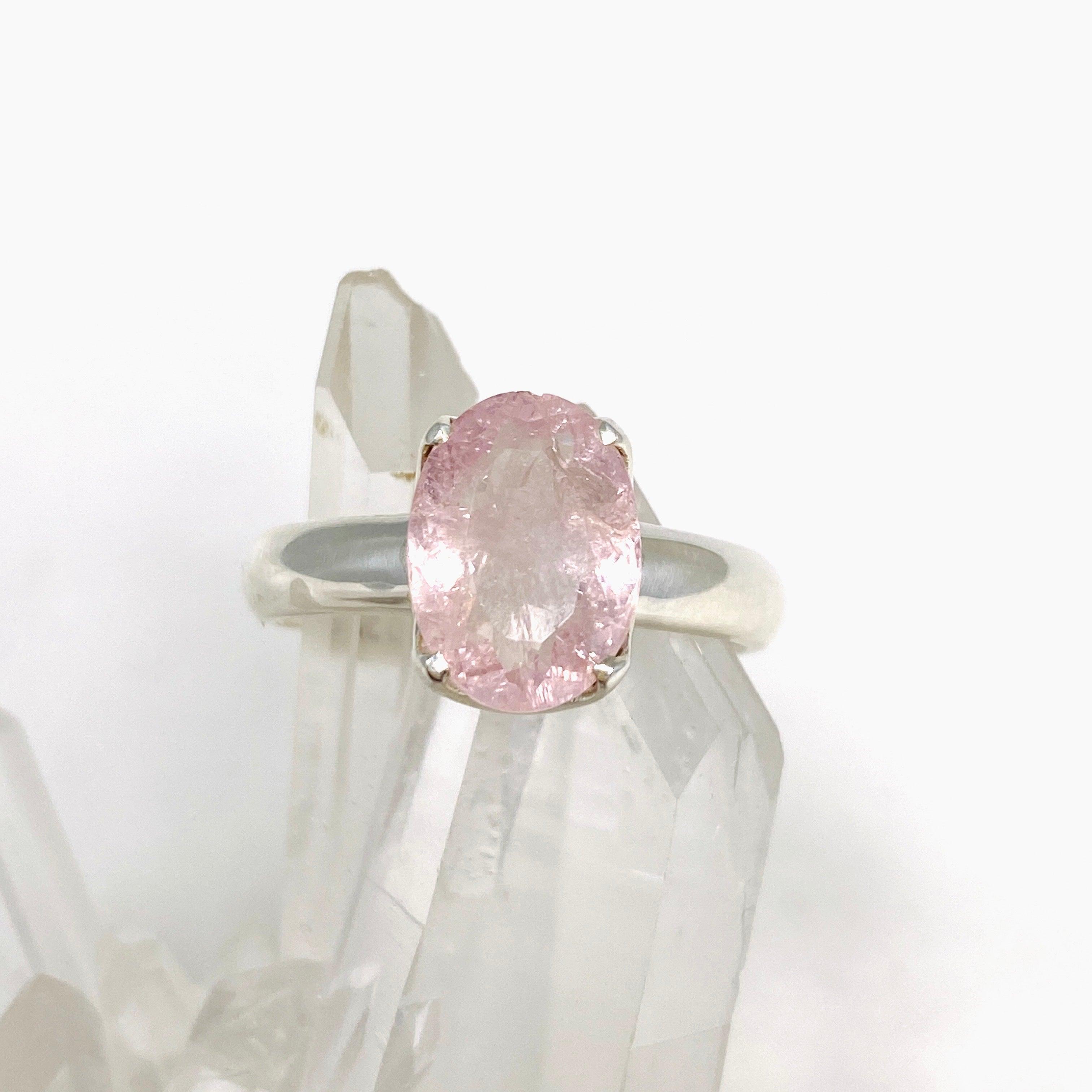 Morganite Faceted Oval Ring Size 9.5 PRGJ439 - Elegant Pink Gemstone Jewelry for Women, Perfect for Engagement, Wedding & Anniversary Gifts