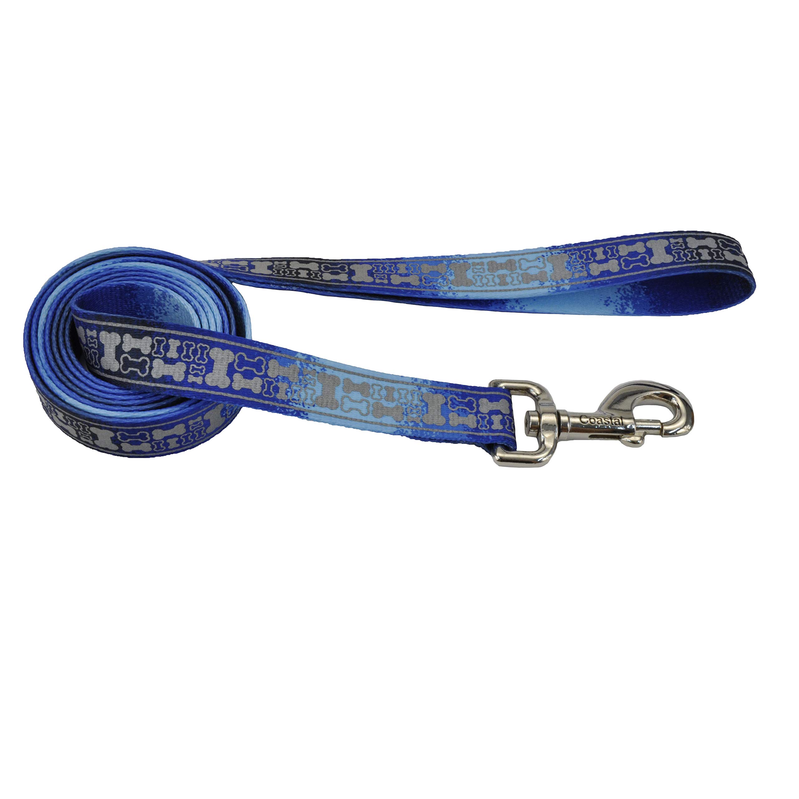Coastal Lazer Brite Patterned Dog Leash - Blue Multi Bone Design, 1