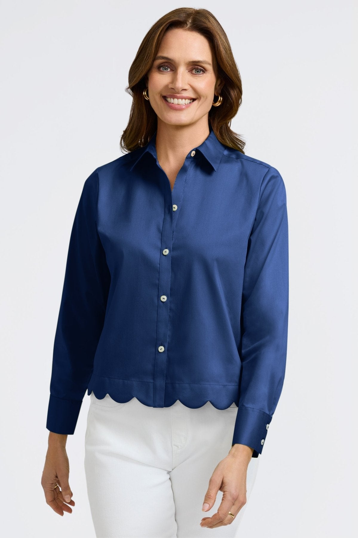 Scarlett No Iron Stretch Matte Sateen Long Sleeve Shirt for Women - Wrinkle-Free Comfortable Office Blouse for Business Casual & Professional Wear