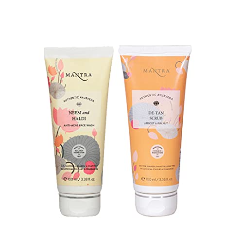 Neem & Turmeric Anti-Acne Face Wash 100ml + Apricot Walnut De-Tan Scrub 100ml Combo Pack | Natural Skincare for Oily & Acne-Prone Skin | Morning & Night Facial Cleansing Routine