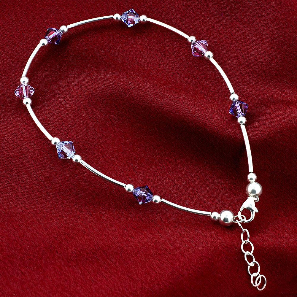 925 Silver Ankle Bracelet with Austrian Crystals | Elegant Anklet for Women
