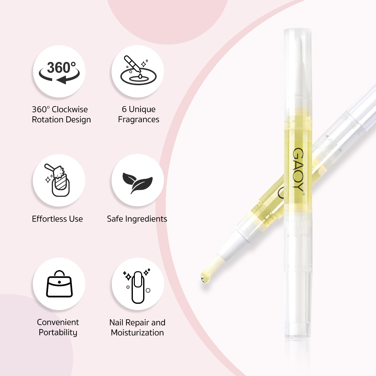 GAOY 6Pcs Cuticle Oil Pen Set with Vitamin E - Professional Manicure & Pedicure Kit for Nail Growth, Repair & Revitalization - Perfect for Home Nail Care, Salon Treatments & DIY Nail Maintenance